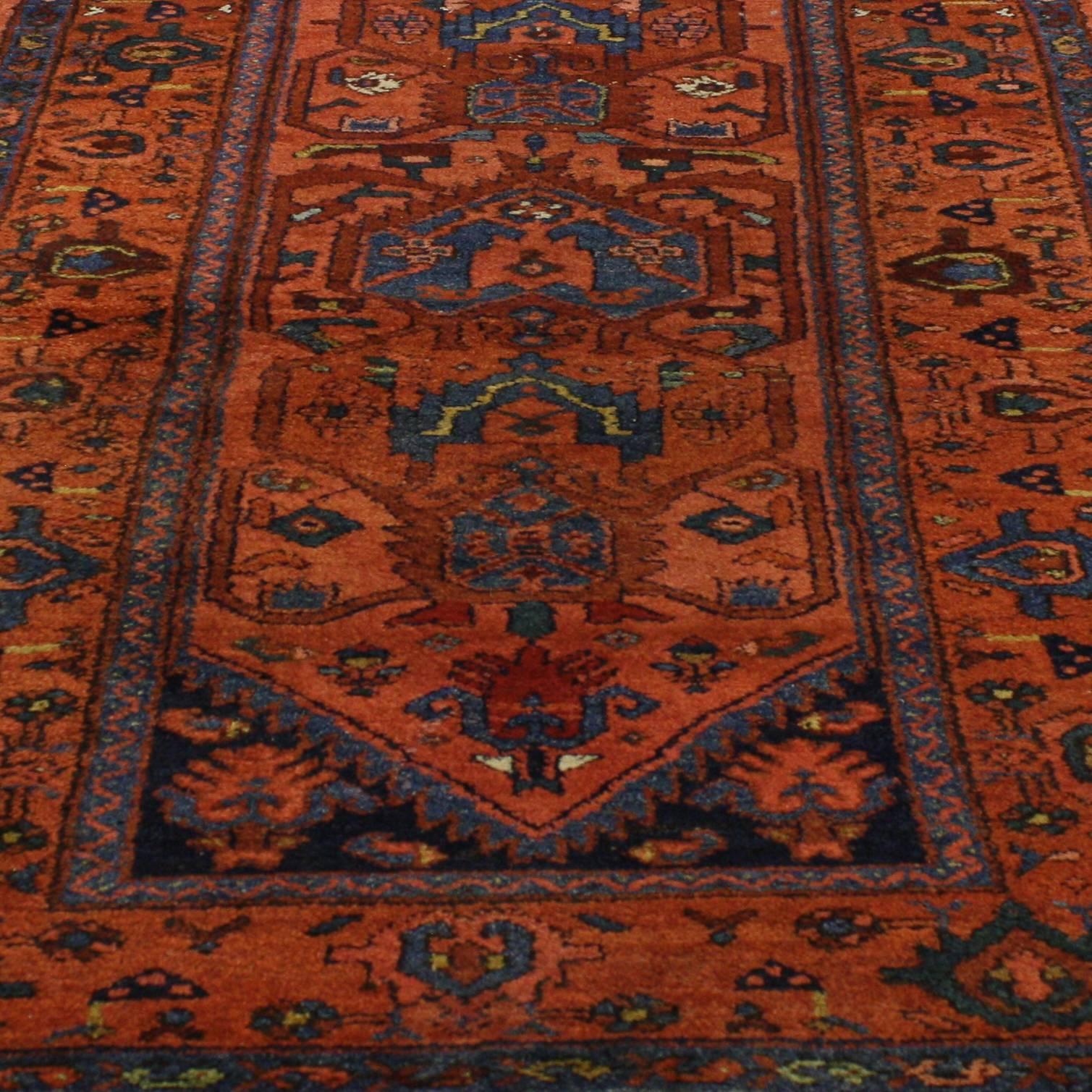 Antique Persian Heriz Runner with Modern Tribal Style In Excellent Condition In Dallas, TX