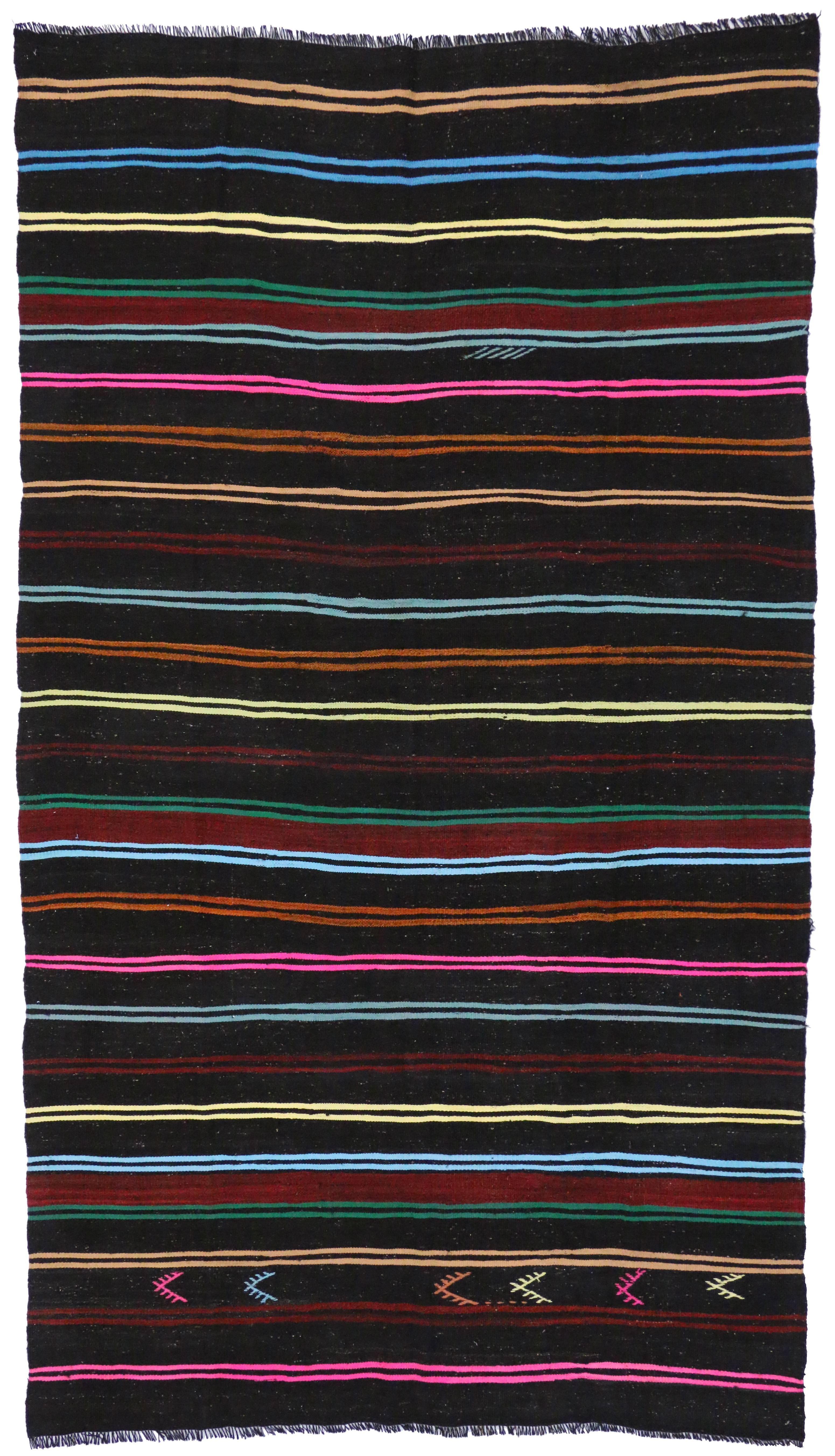 Vintage Turkish Kilim with Tribal Style, Flat-weave Striped Kilim Area Rug For Sale 5
