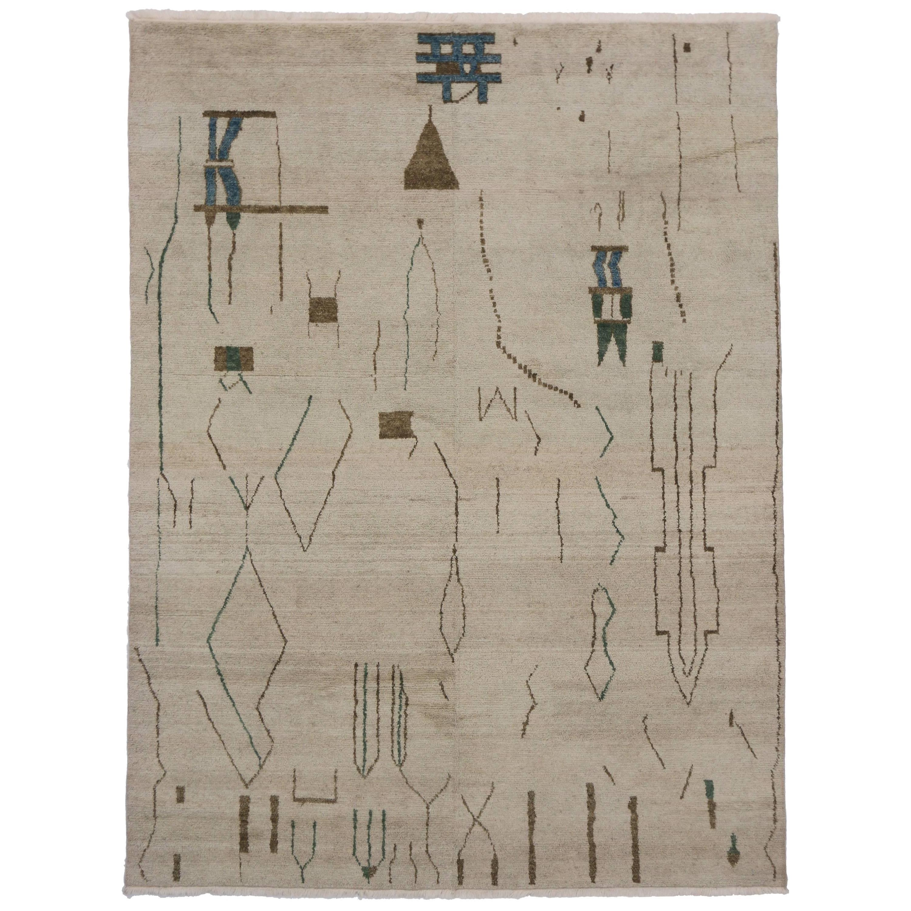 Contemporary Moroccan Rug with Brutalist Design and Tribal Motifs