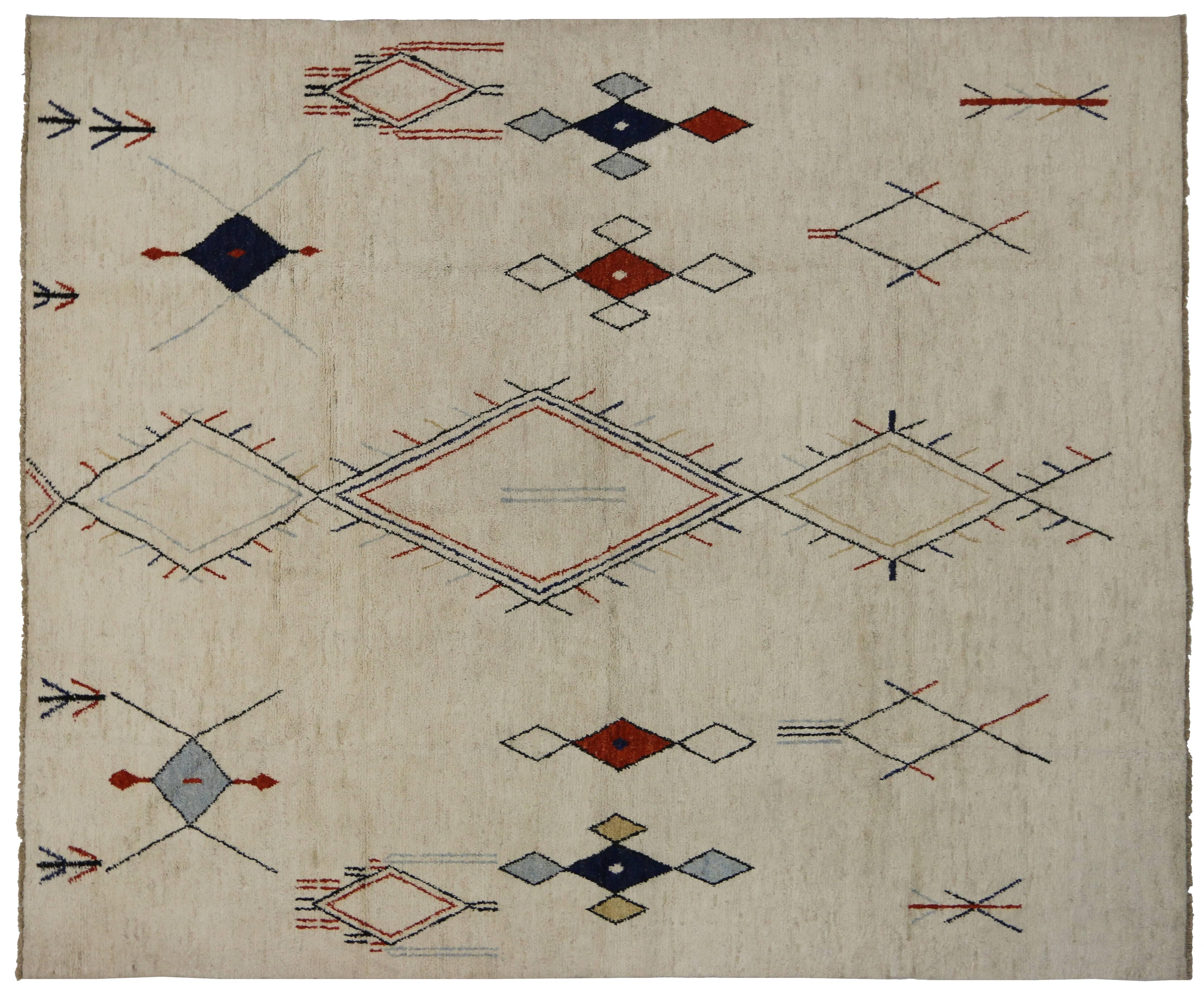 Wool Contemporary Moroccan Style Area Rug with Tribal Design
