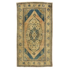 Vintage Turkish Oushak Rug with Modern Design and Cerulean Blue Field