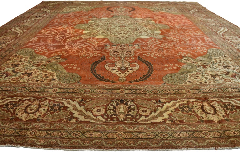 Haji Khalili Antique Persian Tabriz Area Rug With Warm Earth Tone Hand Knotted Haji Khalili Antique Persian Tabriz Area Rug With Warm Earth Tone Colors