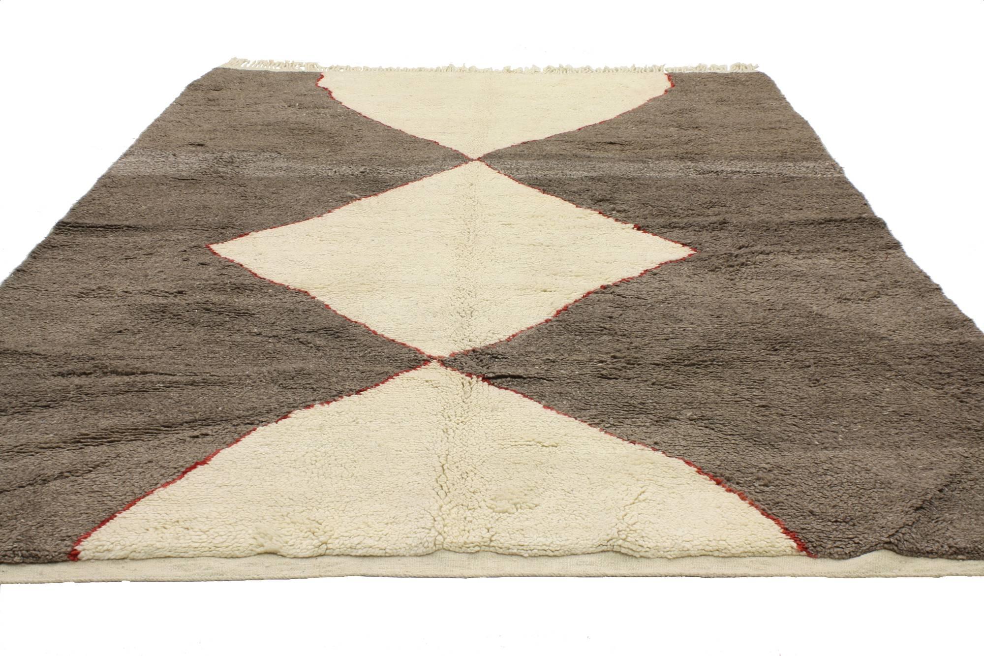 Hand-Knotted New Contemporary Berber Moroccan Rug with Mid-Century Modern Style