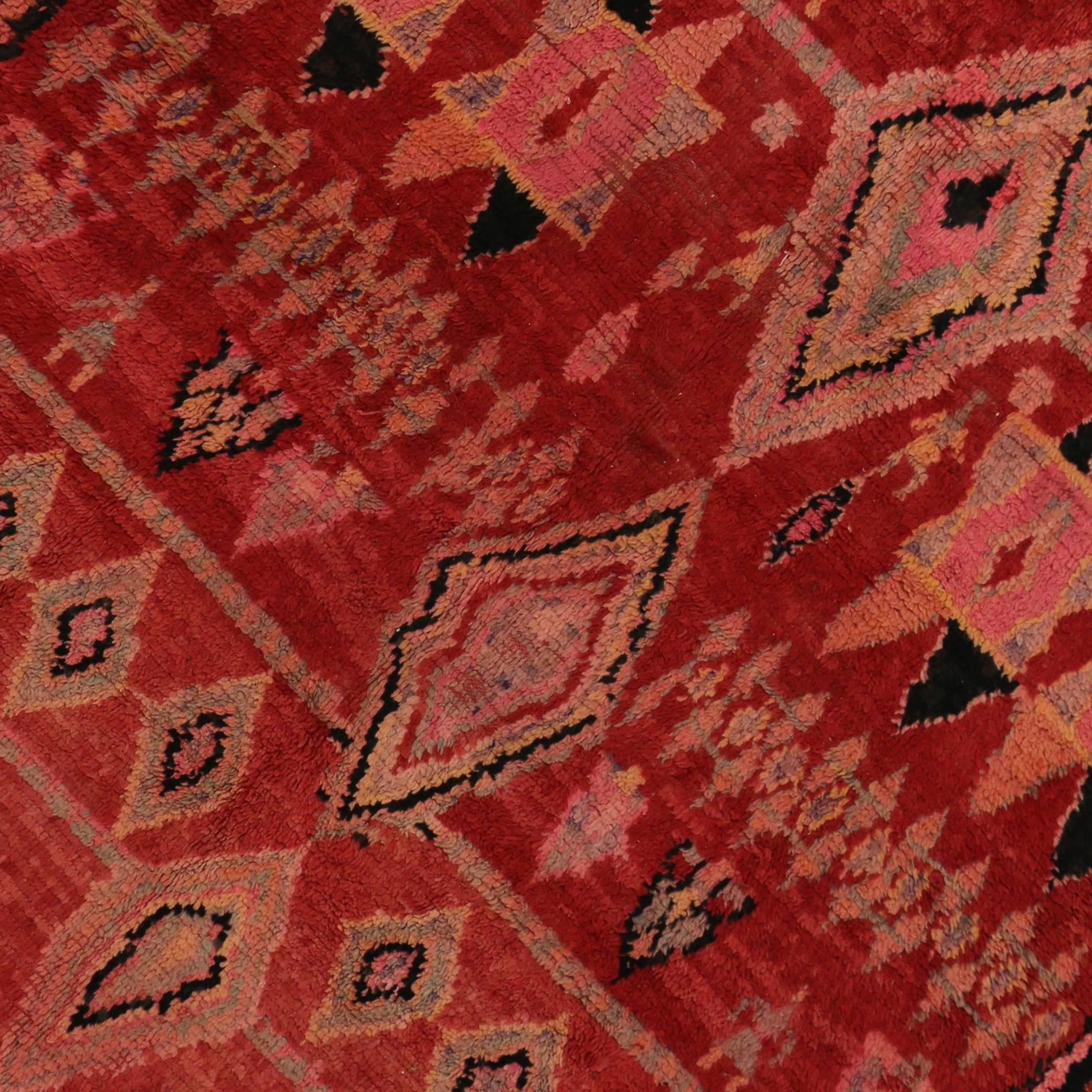 Wool Vintage Berber Red Moroccan Rug with Modern Tribal Design and Star of Solomon