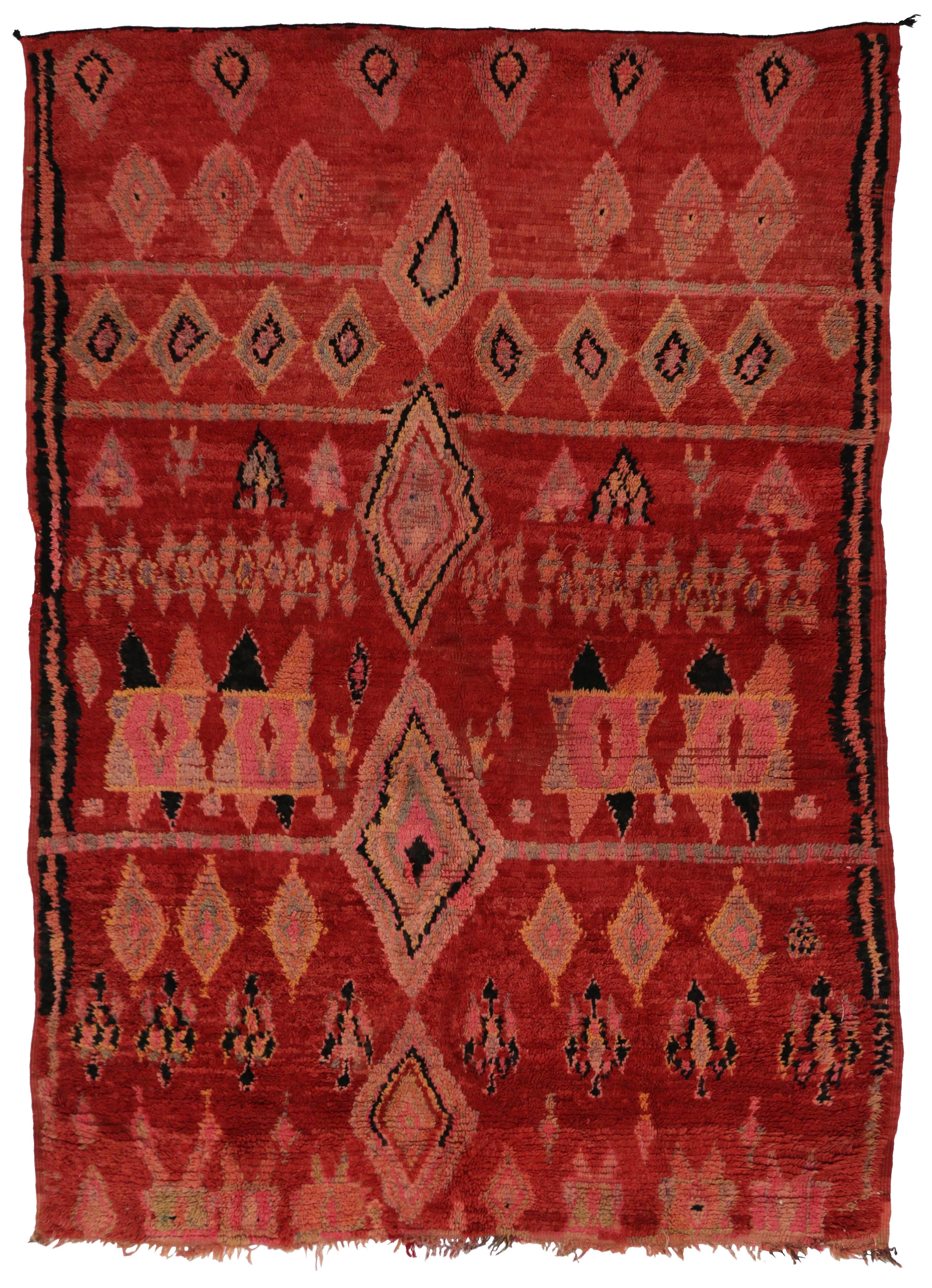 Vintage Berber Red Moroccan Rug with Modern Tribal Design and Star of Solomon 1