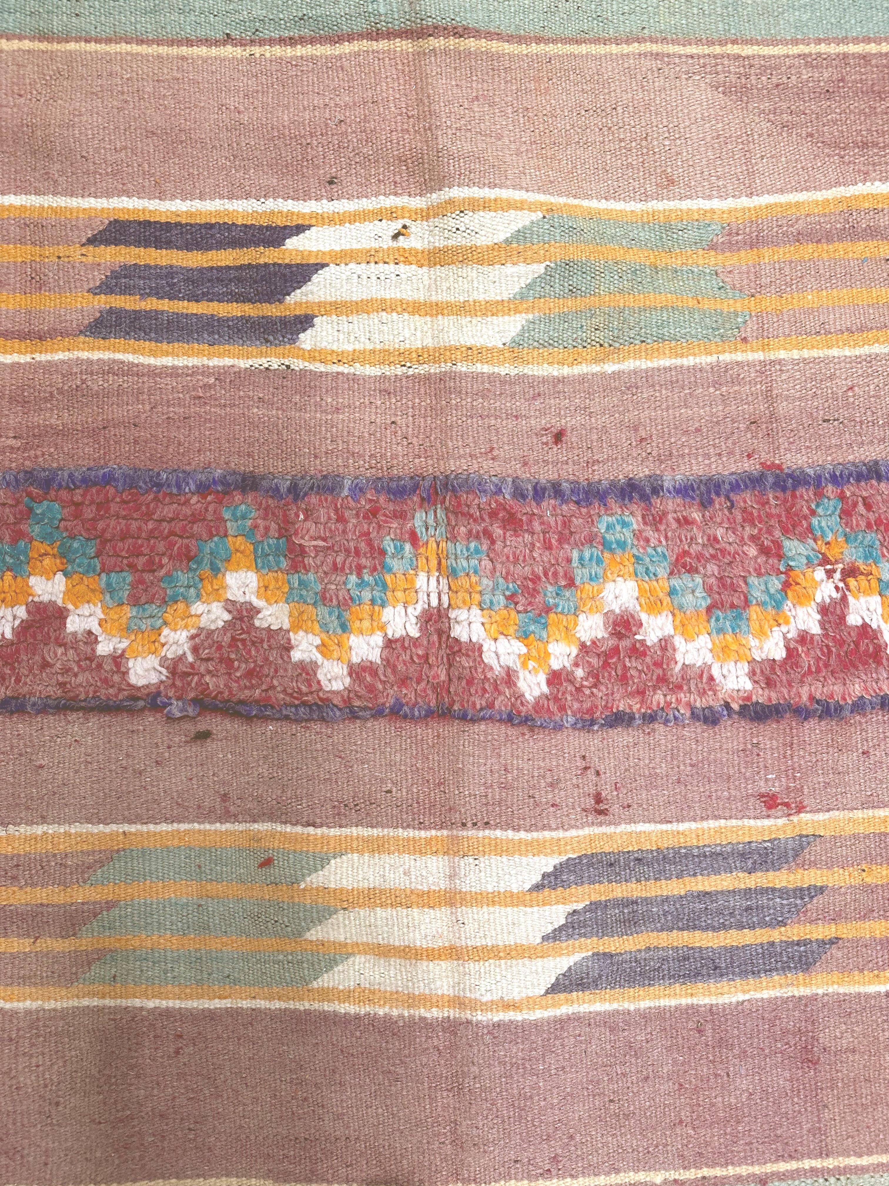 Vintage Berber Moroccan Kilim with Tribal Boho Chic Style, Flatweave Kilim Rug For Sale 2