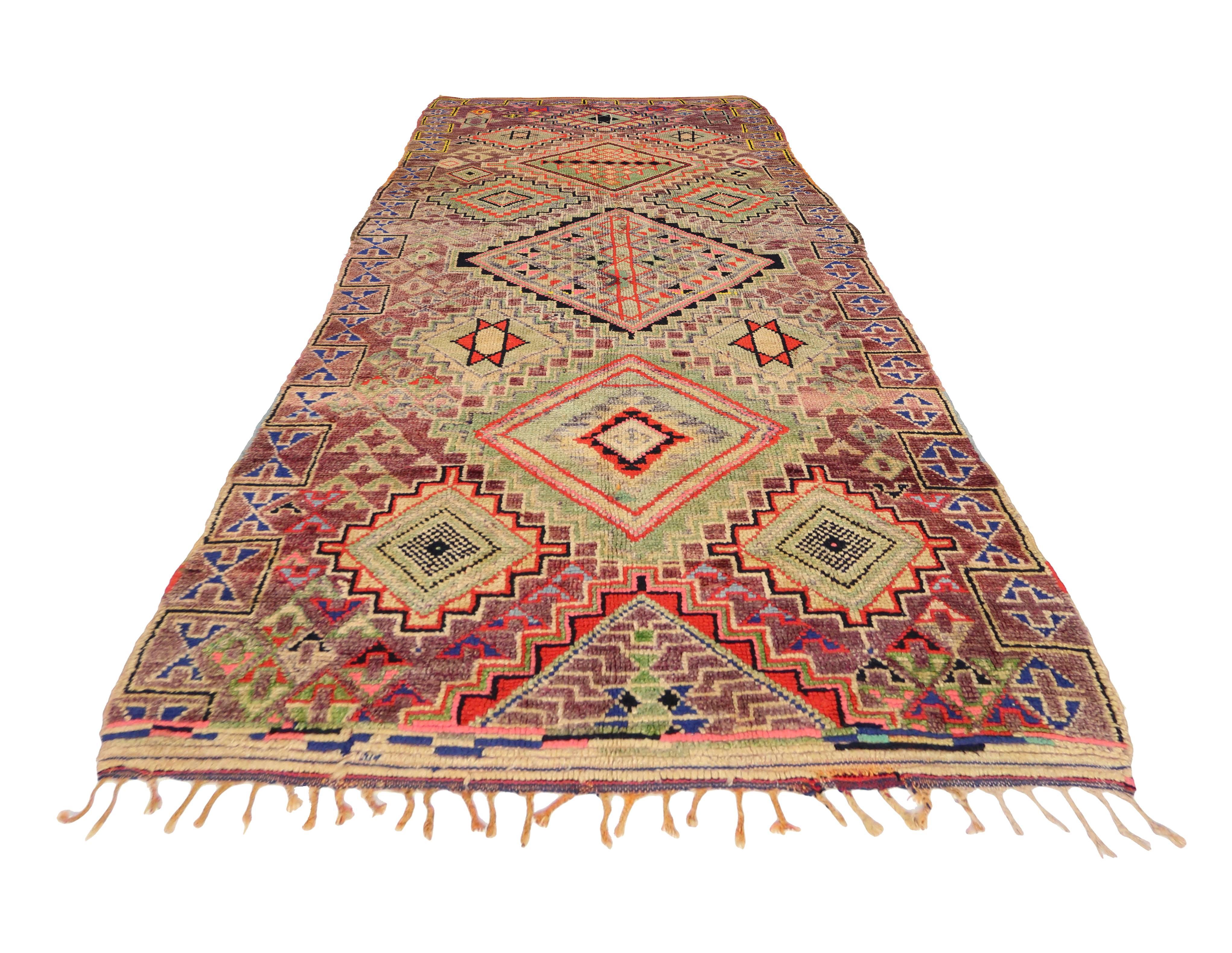 Hand-Knotted Vintage Berber Moroccan Rug with Modern Tribal Style and Judaic Influence