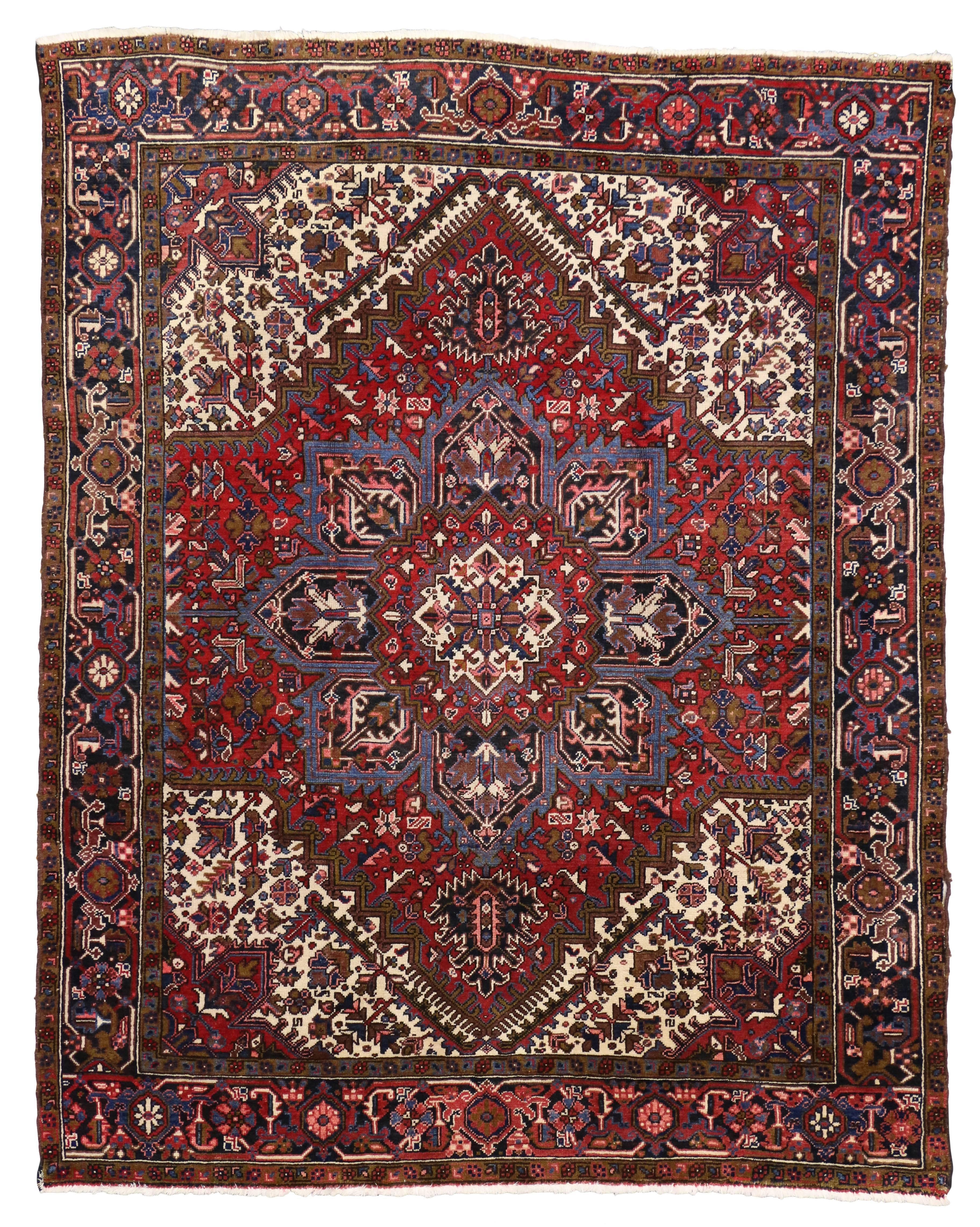 Vintage Persian Heriz Rug with Mid-Century Modern Style in Traditional Colors For Sale 4