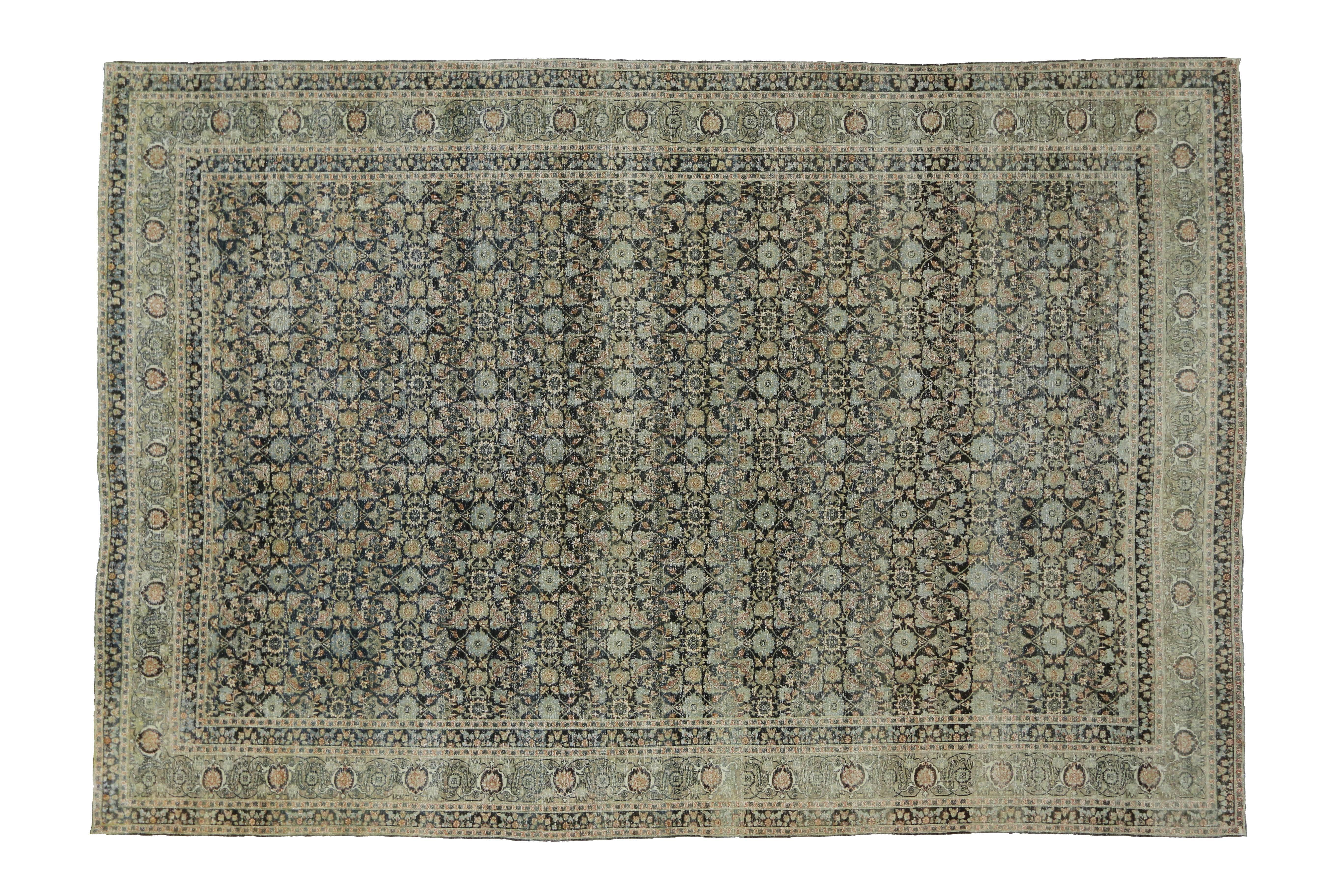 20th Century Distressed Antique Persian Yazd Rug with Modern Industrial Style