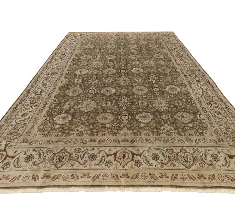Antique Persian Tabriz Rug with Traditional Style in Warm Earth Tone