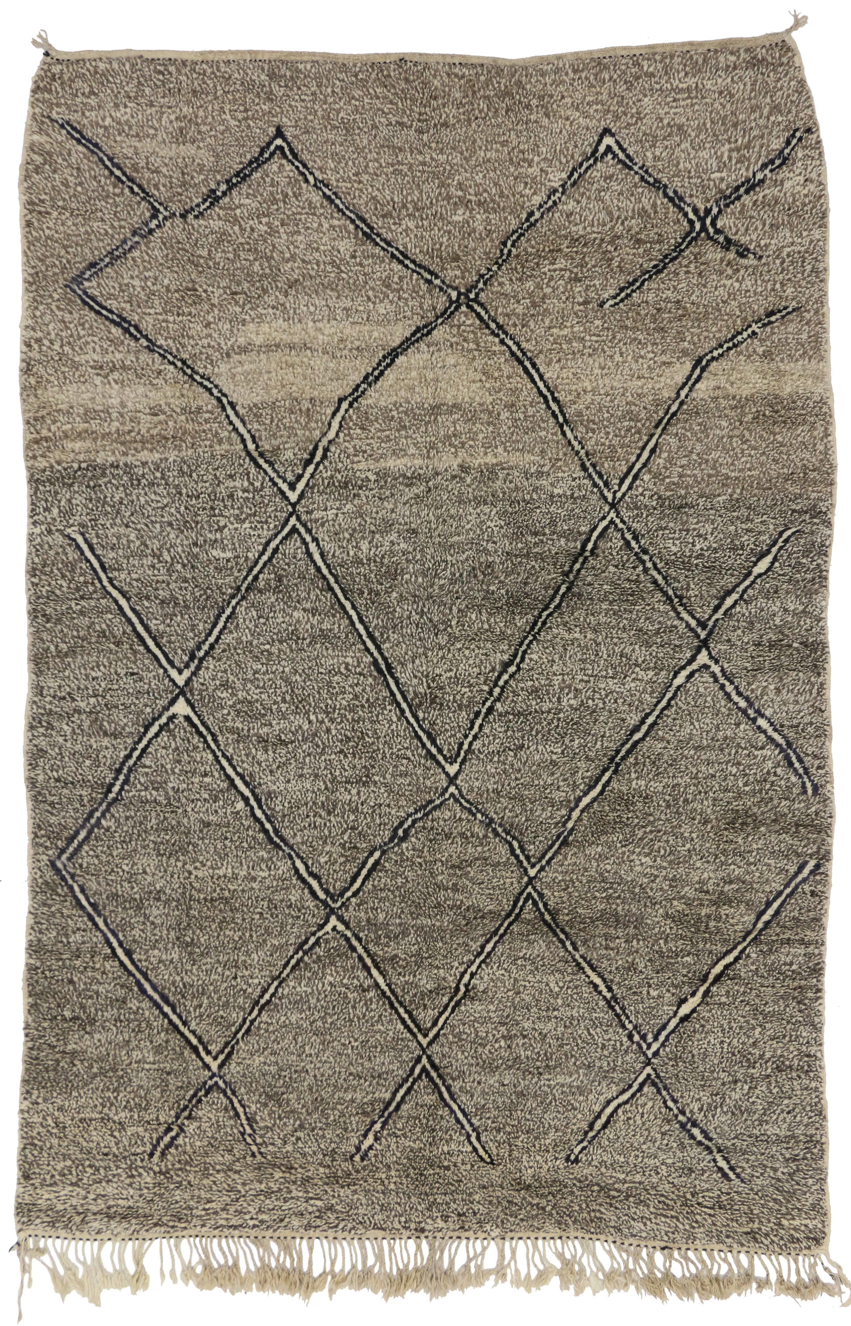 Wool Taupe Berber Moroccan Rug with Modern Style