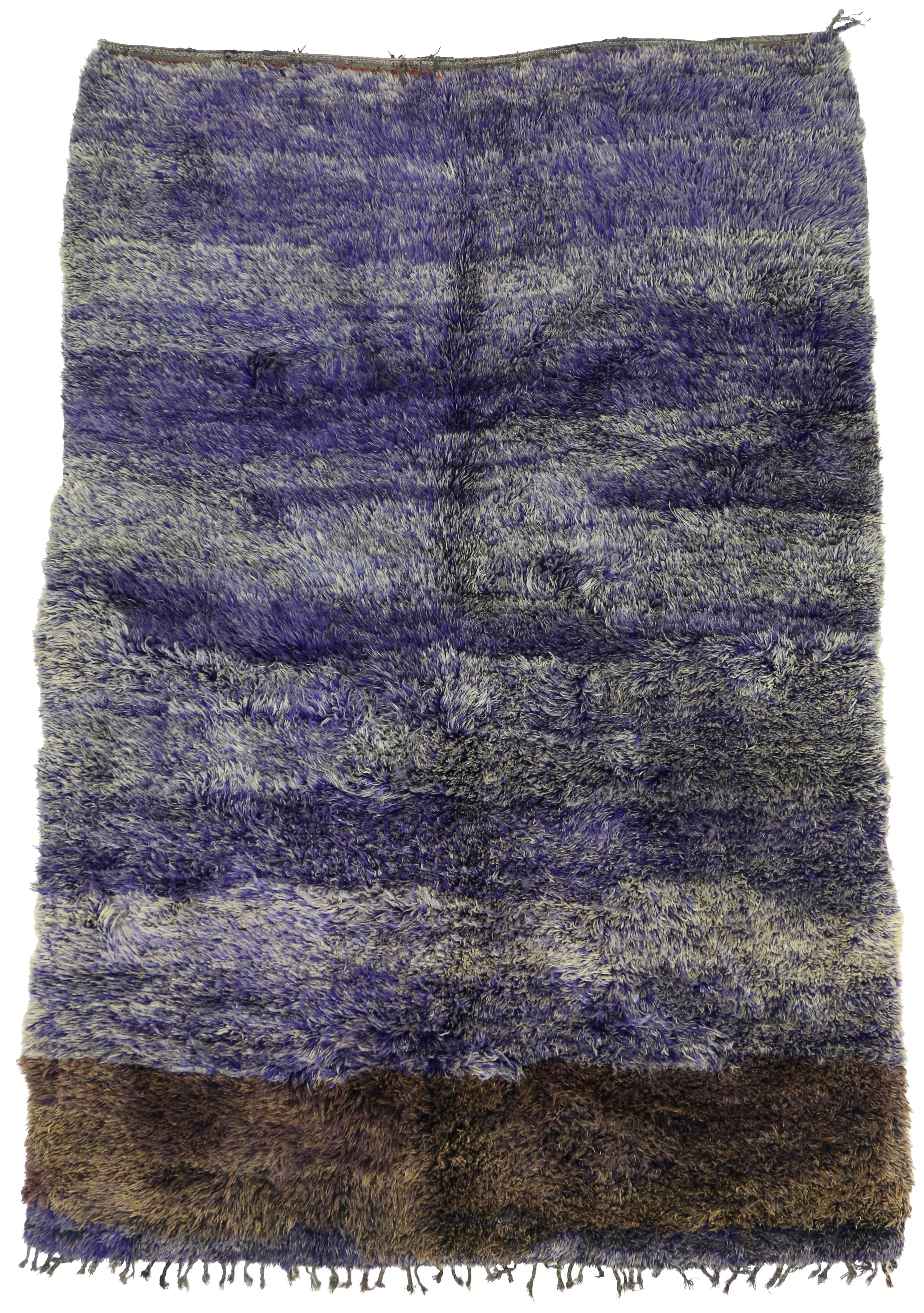 Wool Boho Chic Berber Moroccan Rug with Modern Style, Violet Blue
