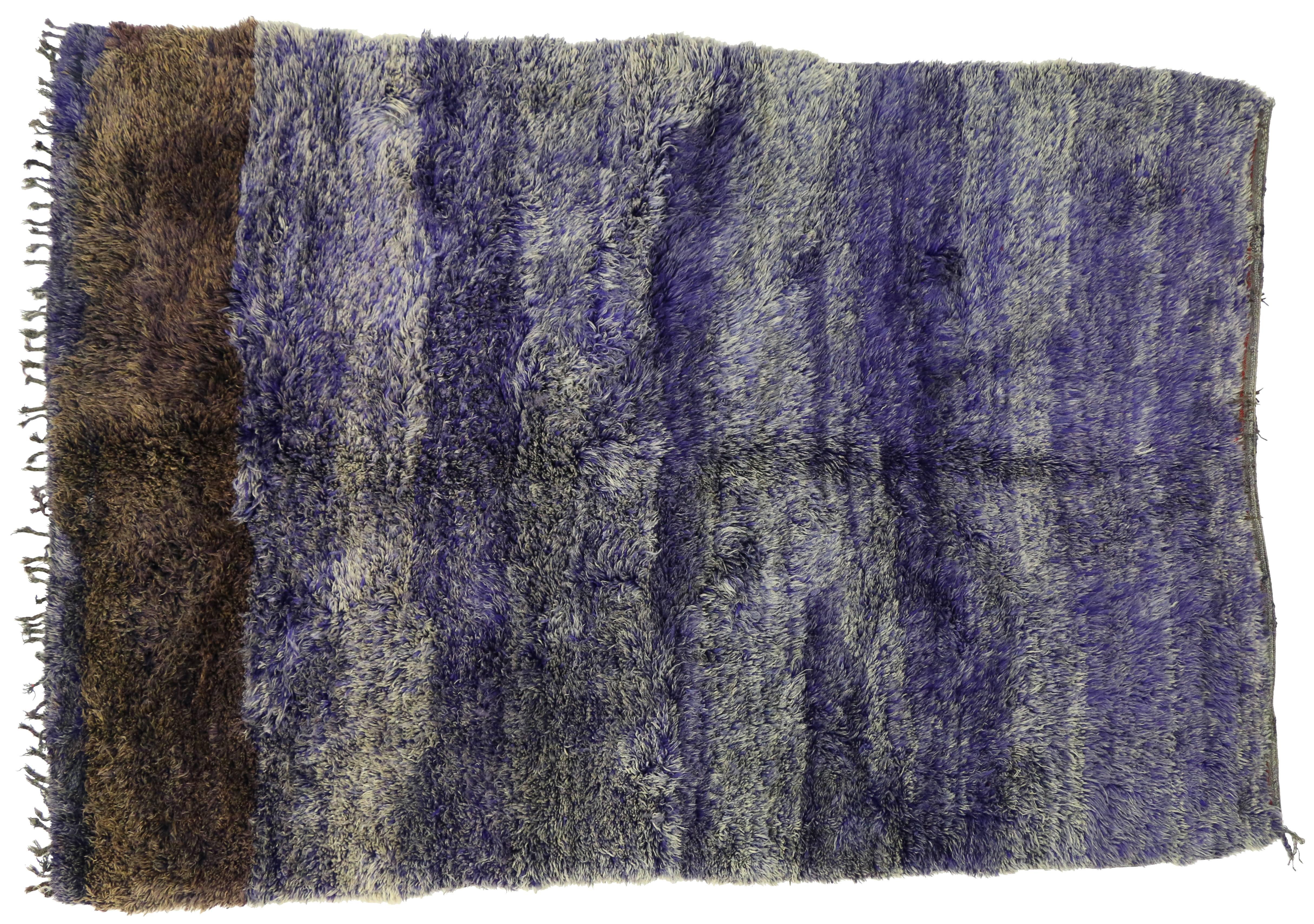 Boho Chic Berber Moroccan Rug with Modern Style, Violet Blue 1
