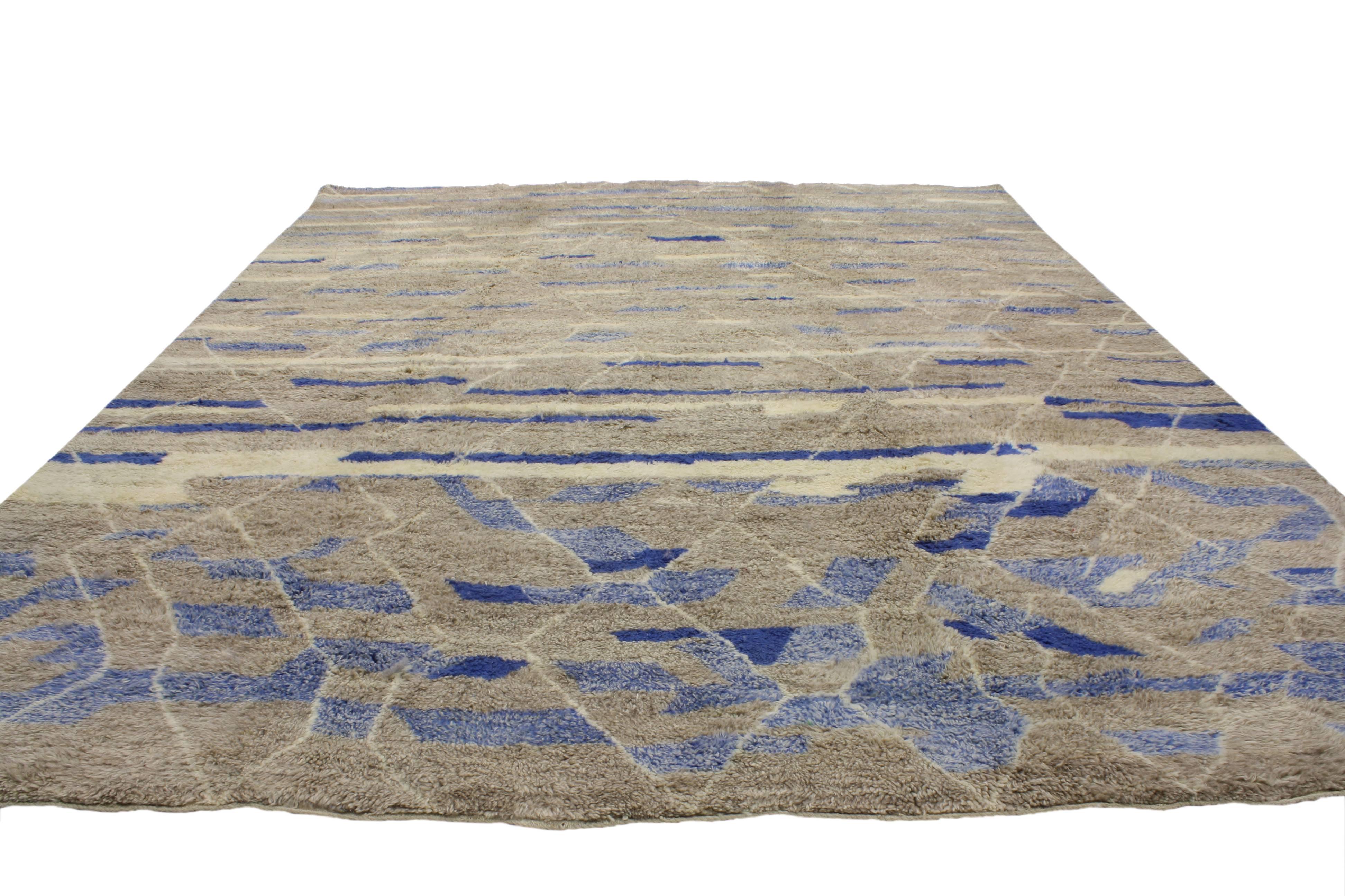 Modern Contemporary Blue and Gray Moroccan Rug with Abstract Tribal Design