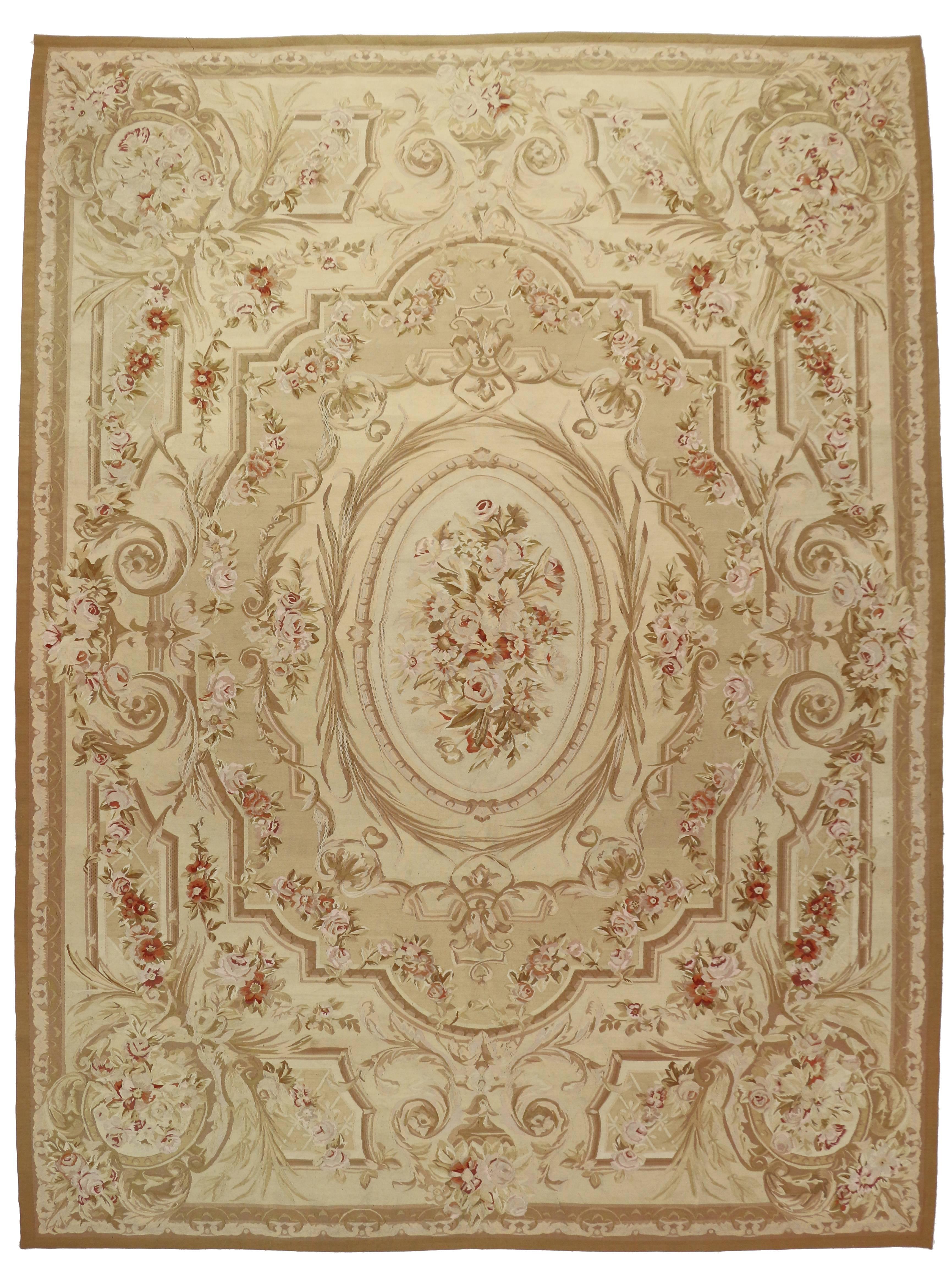 20th Century Vintage Aubusson Chinese Area Rug with French Chintz Style