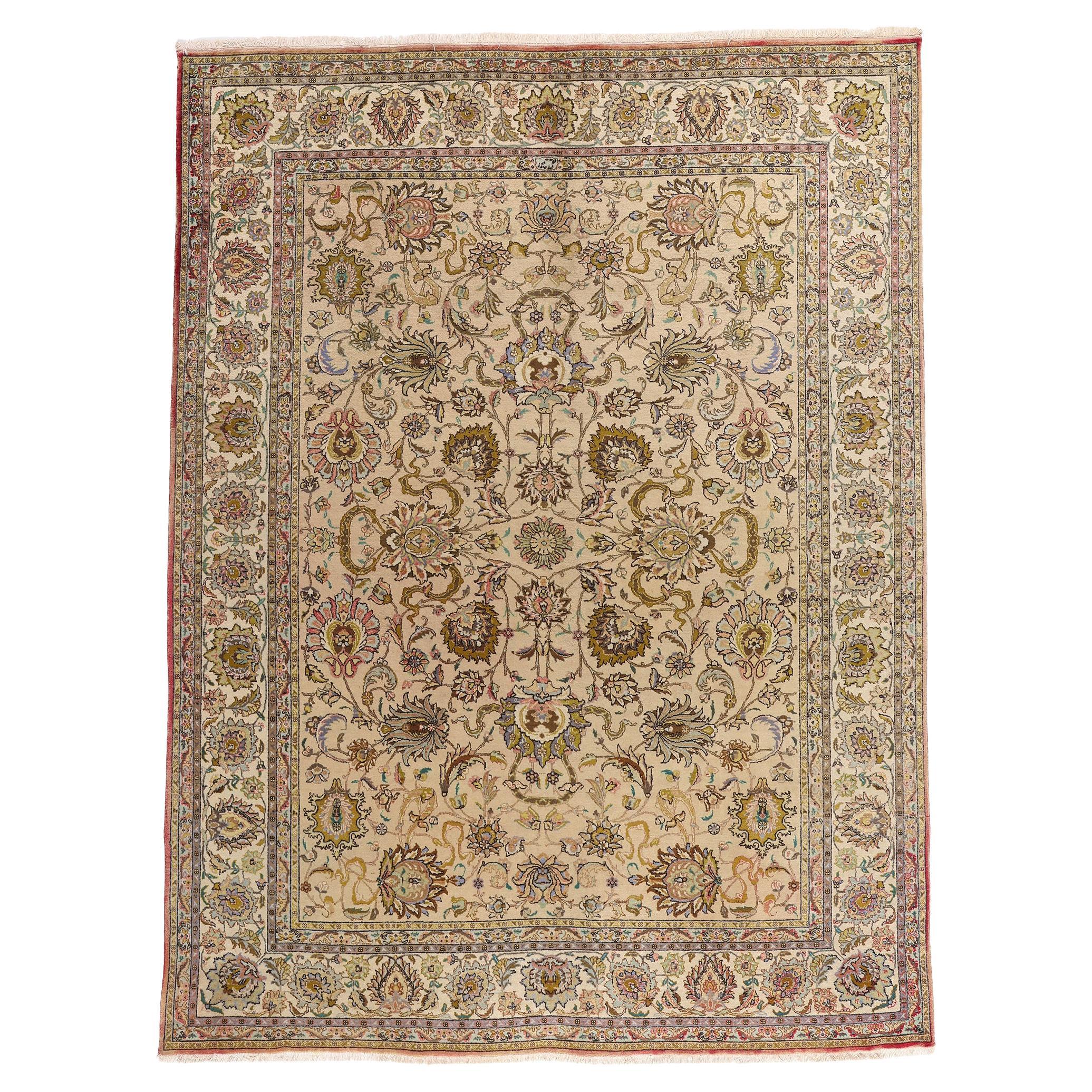 Tappeto persiano d'epoca Tabriz con stile cottage provinciale francese