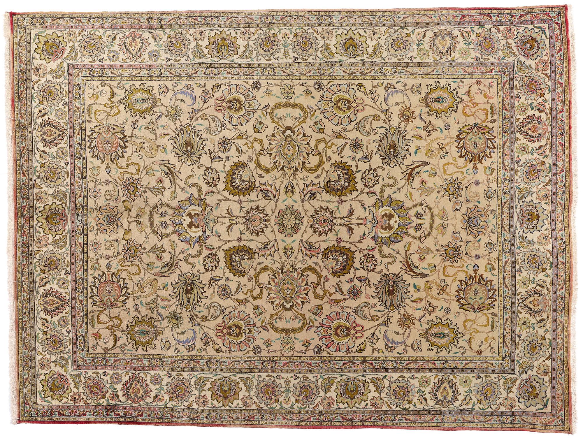 Tappeto persiano d'epoca Tabriz con stile cottage provinciale francese in vendita 4