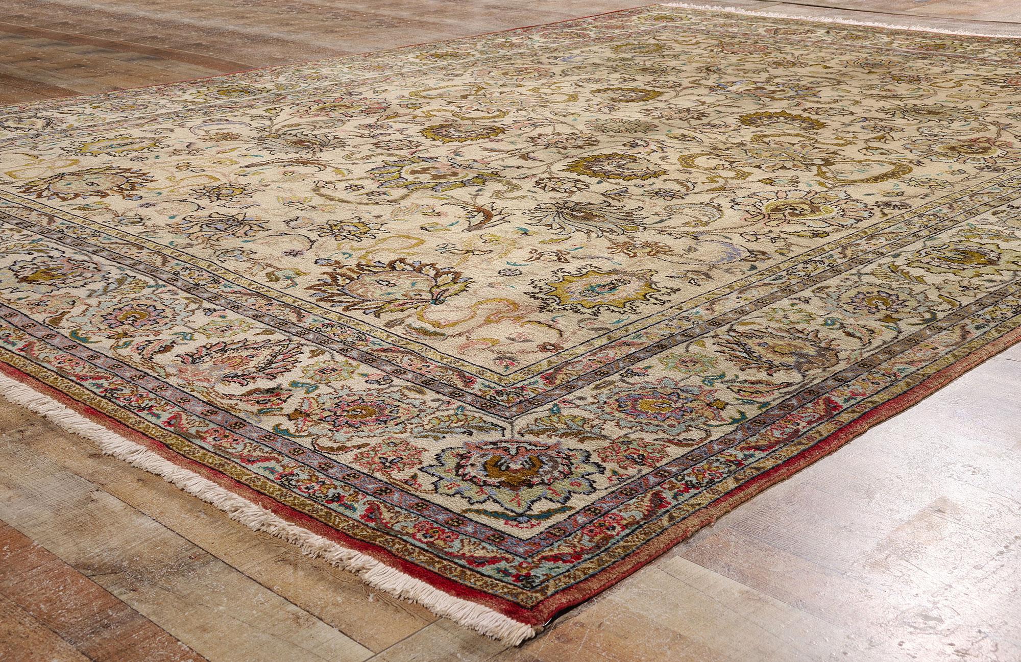 Tappeto persiano d'epoca Tabriz con stile cottage provinciale francese in vendita 1