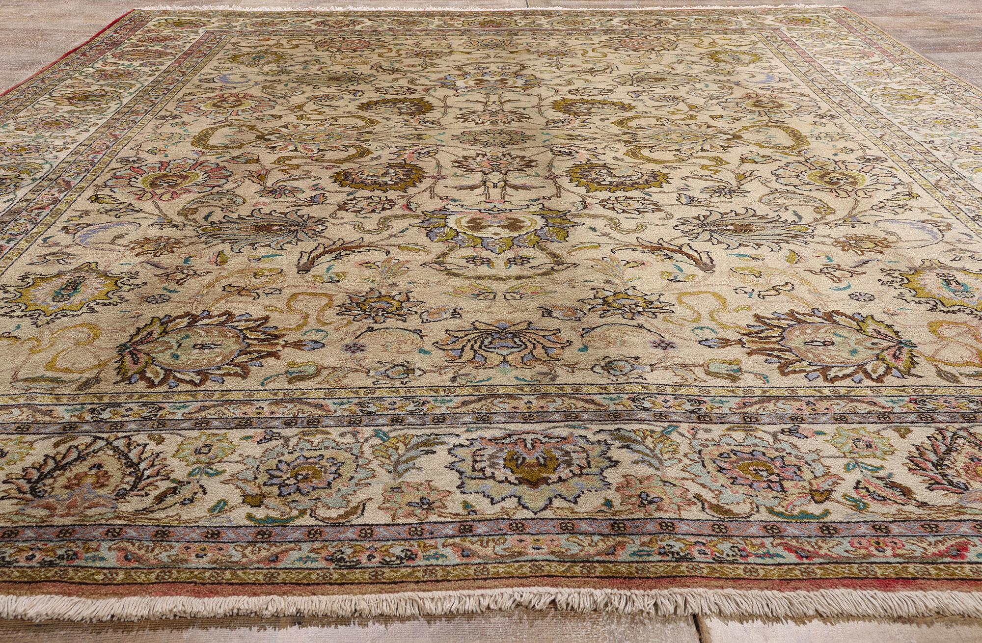Tappeto persiano d'epoca Tabriz con stile cottage provinciale francese in vendita 2