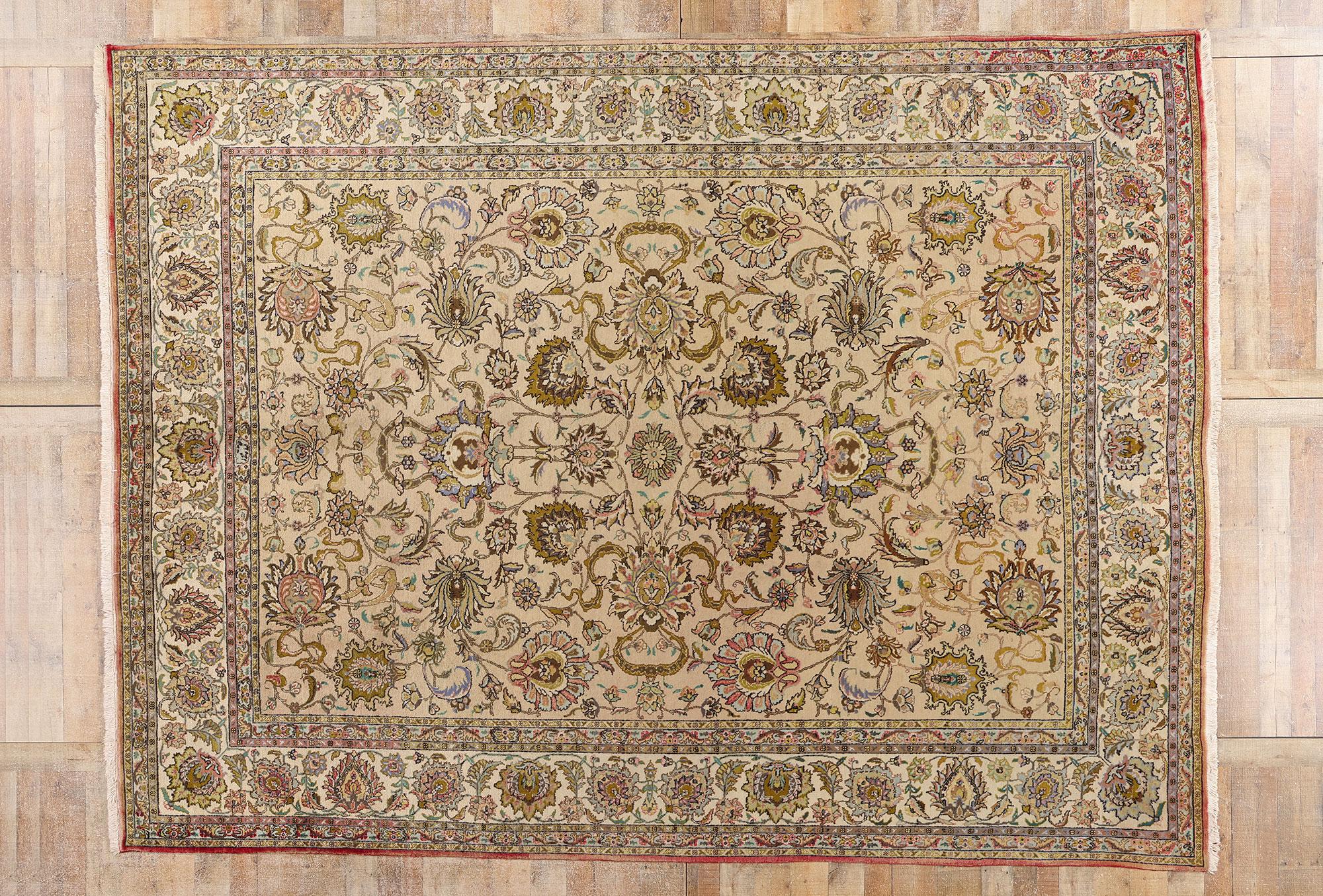 Tappeto persiano d'epoca Tabriz con stile cottage provinciale francese in vendita 3