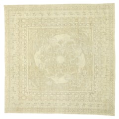 Transitional Style Rug with Khotan and Chinese Foo Dog Design, Square Rug