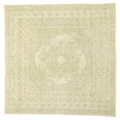 Transitional Style Rug with Khotan and Chinese Foo Dog Design, Square Rug