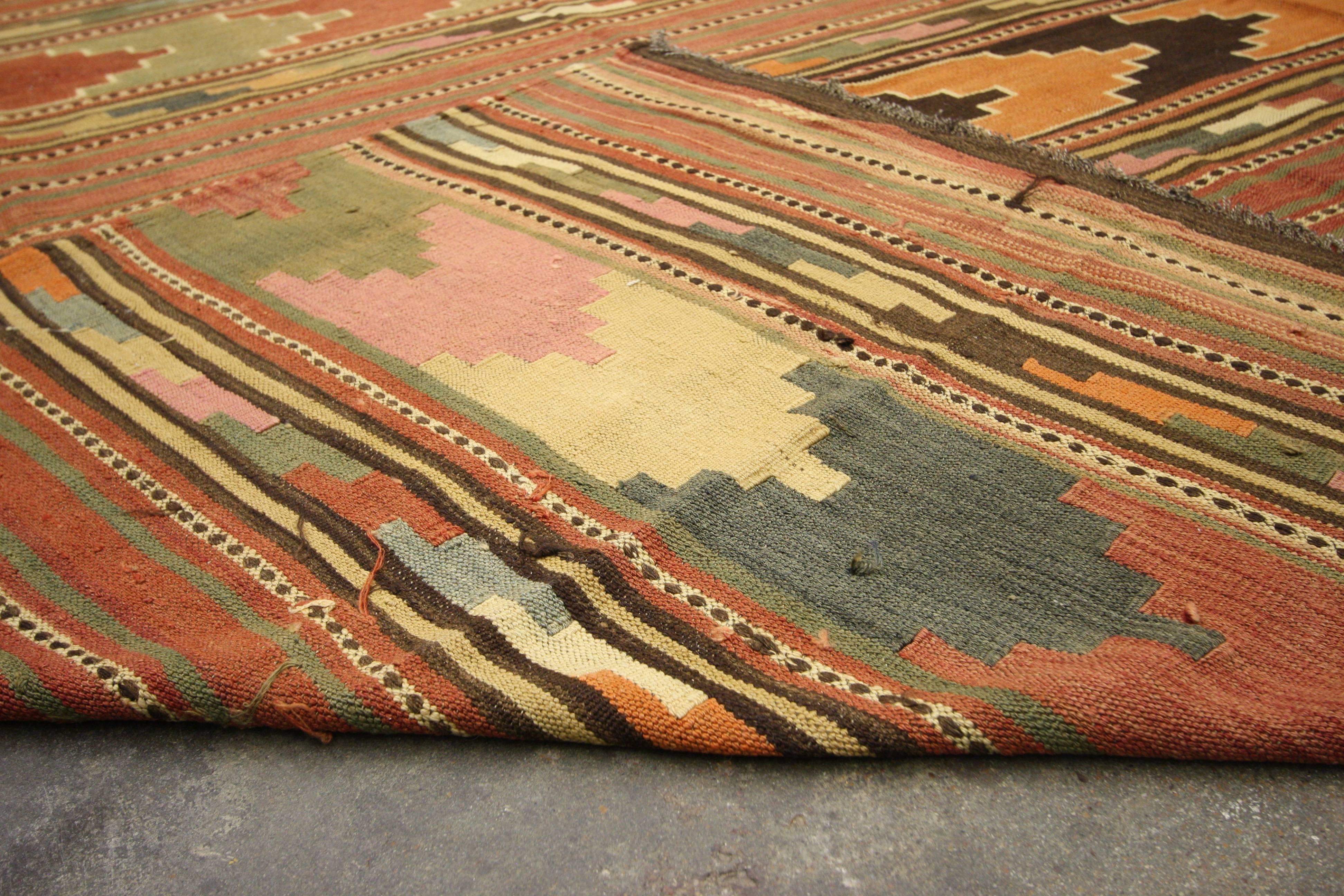 Mid-Century Modern Vintage Turkish Kilim Rug with Boho Chic Style, Flatweave 1