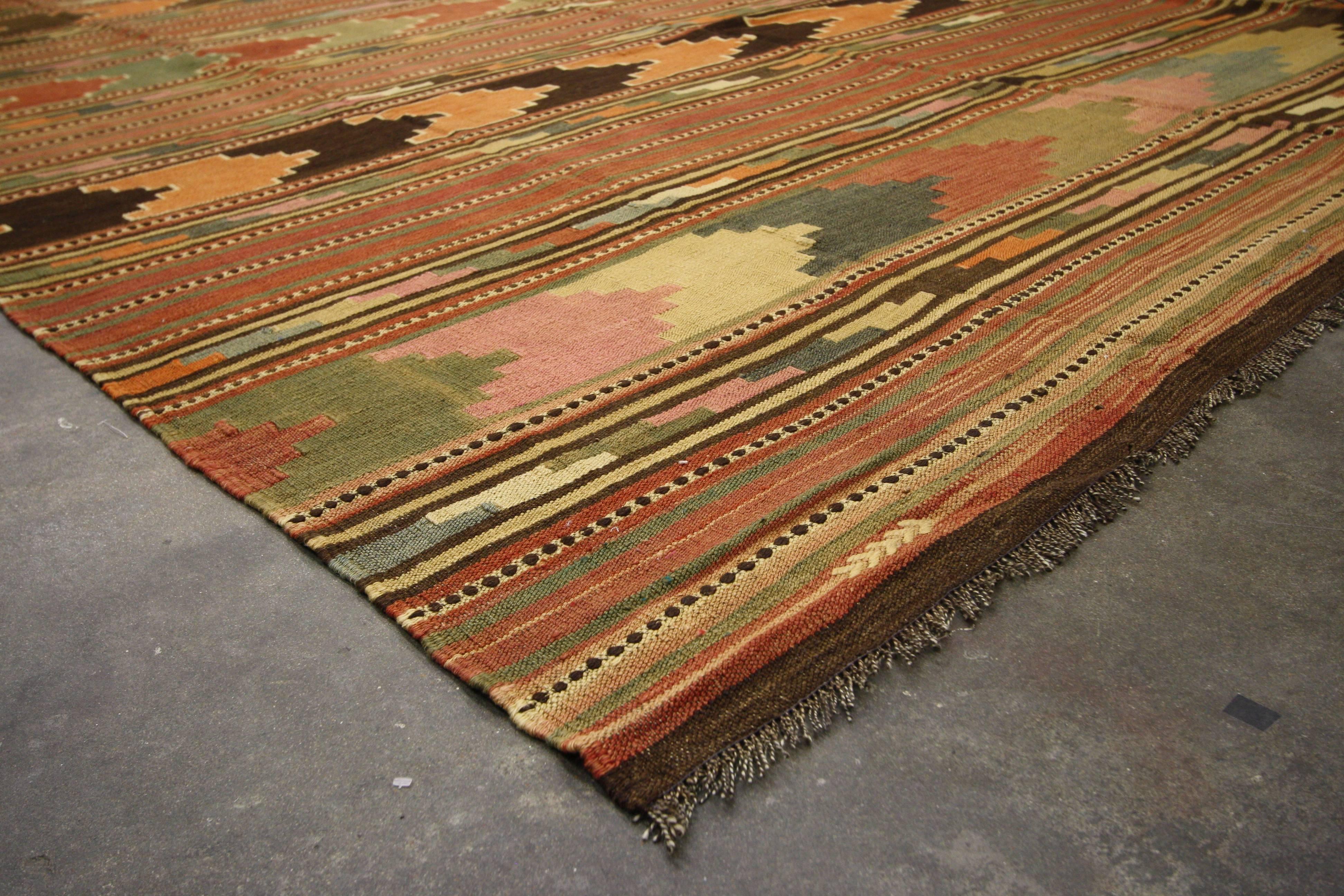 Mid-Century Modern Vintage Turkish Kilim Rug with Boho Chic Style, Flatweave 2