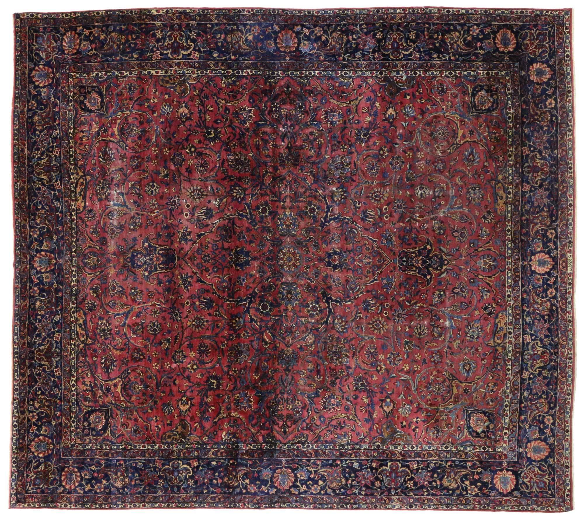 Hand-Knotted Antique Persian Kerman Rug with Luxe Victorian Regency Style