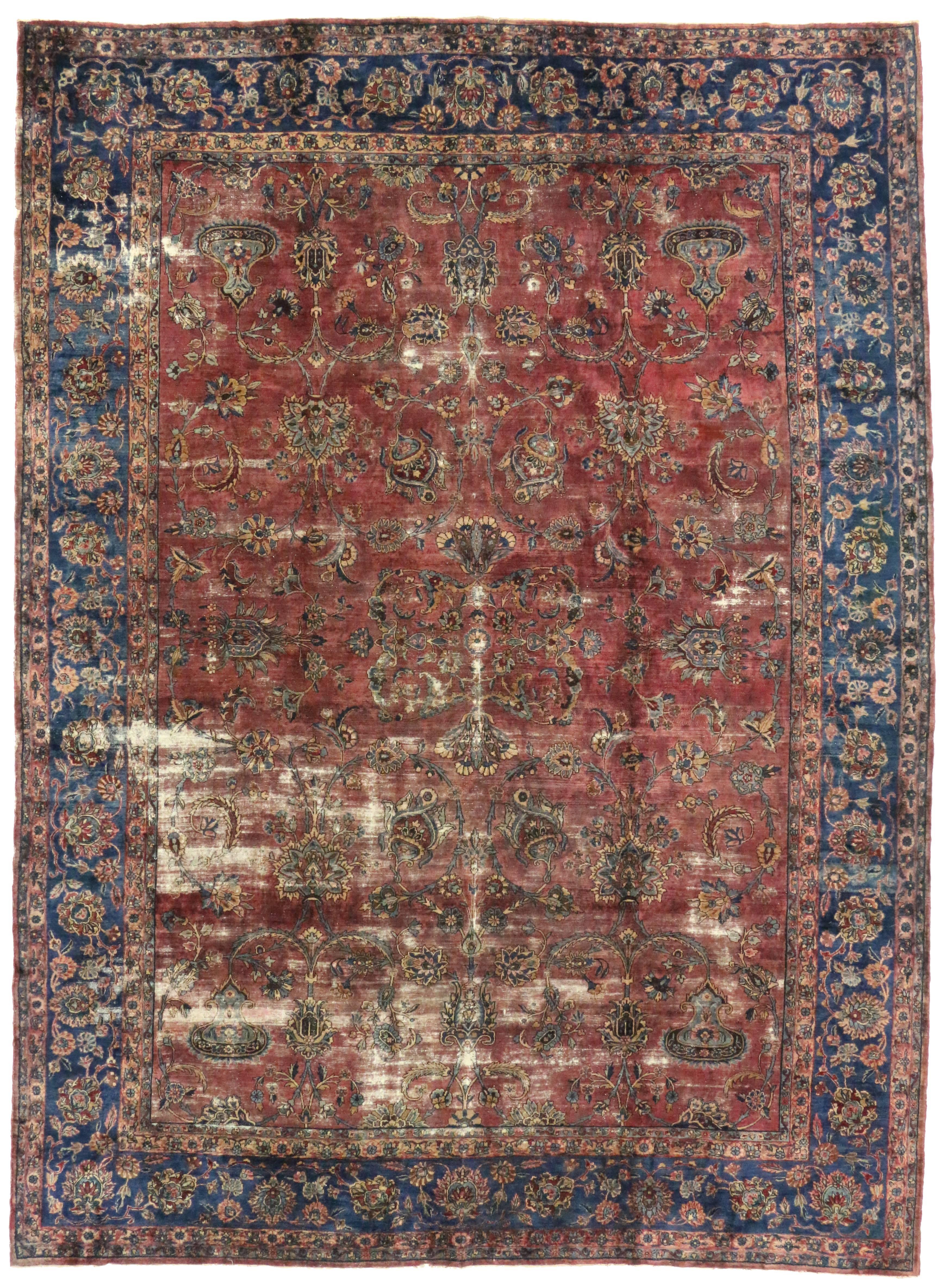 20th Century Distressed Antique Persian Kerman Rug with New England Cape Cod Style For Sale