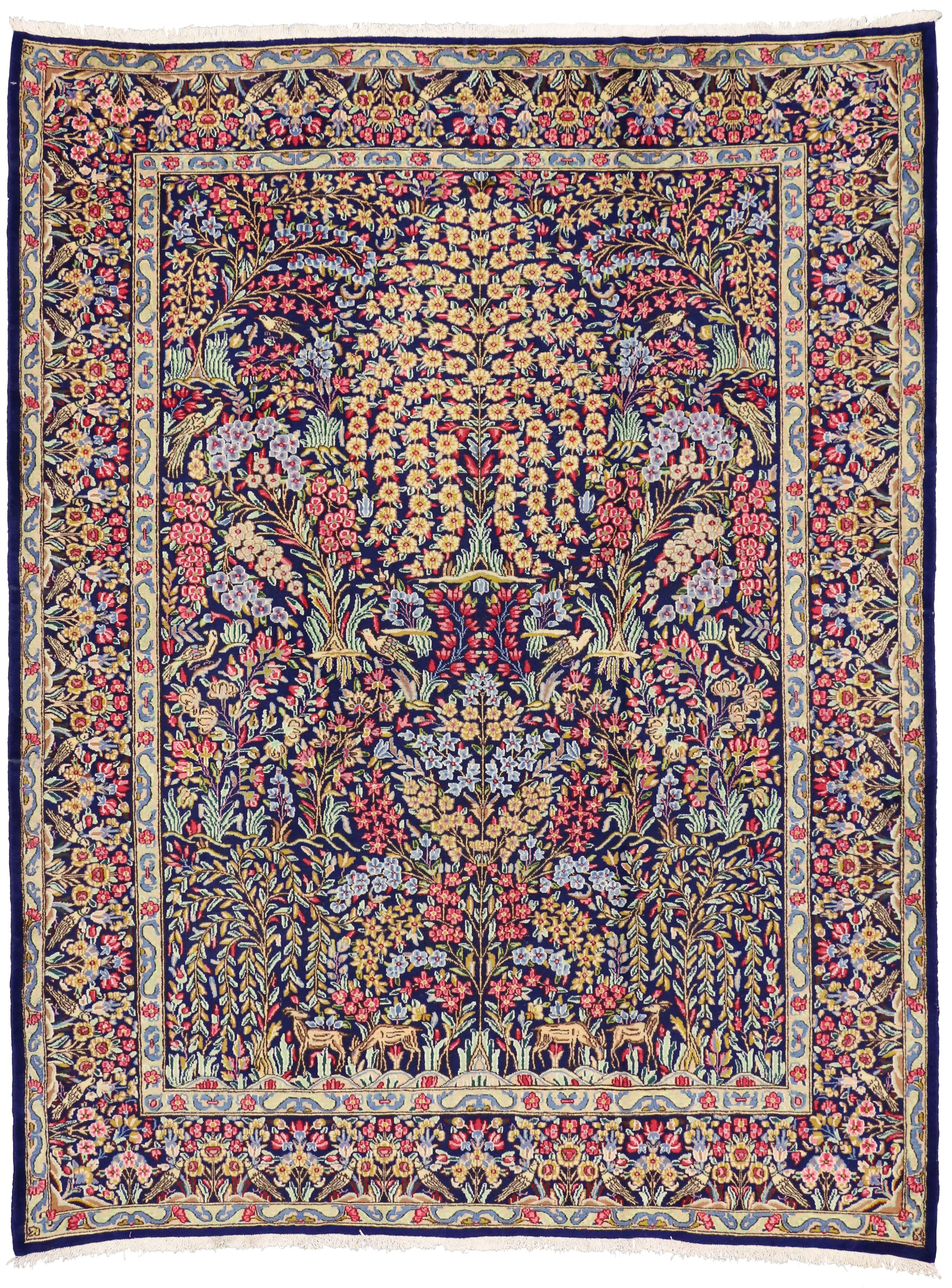 Vintage Persian Kerman Rug with Garden of Paradise Design, Kirman Rug For Sale 3