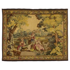 Antique French Rococo Tapestry Inspired by Francois Boucher, Country Romance