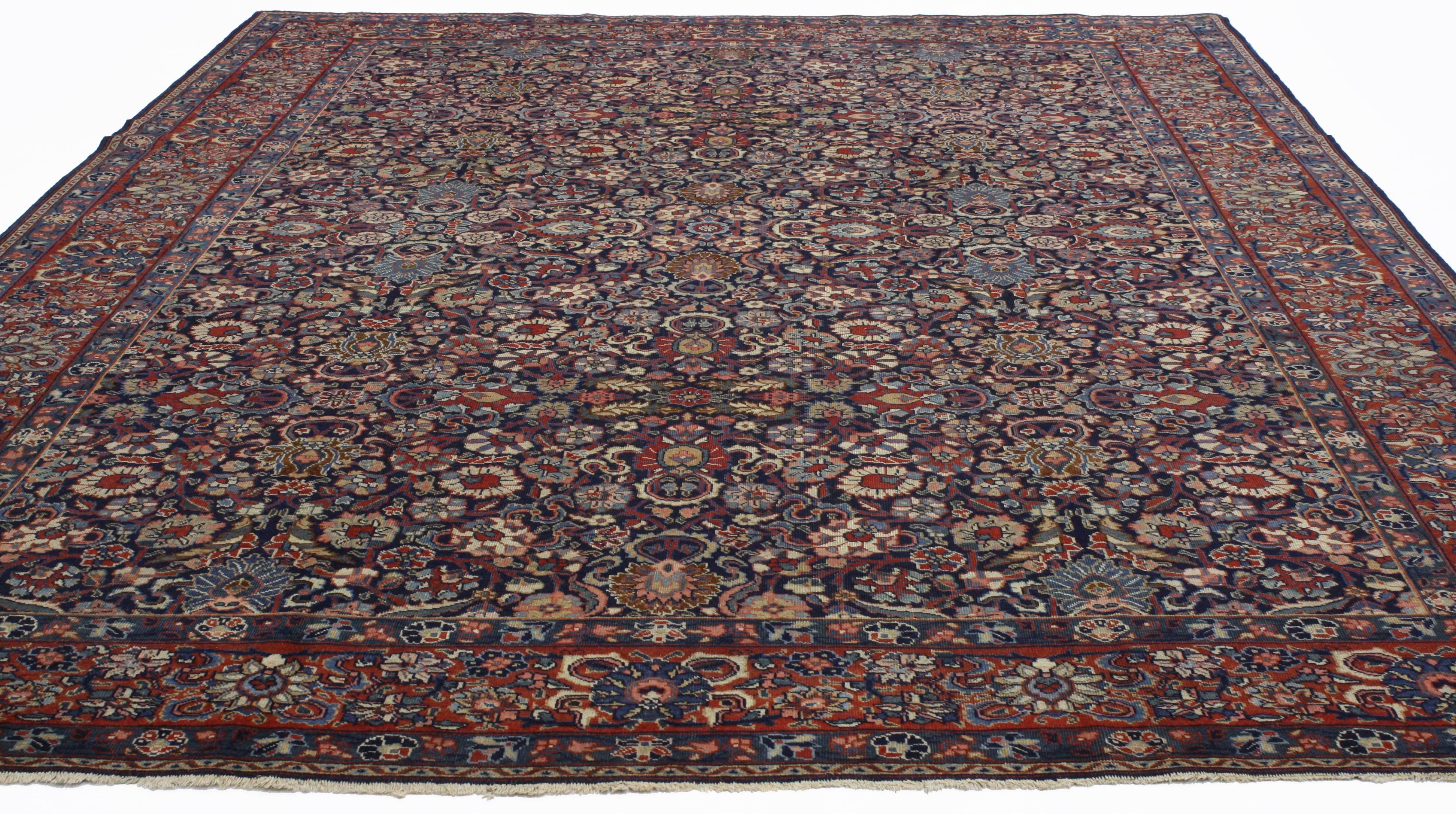 Hand-Knotted Antique Persian Tabriz Area Rug with Luxe Baroque Style For Sale