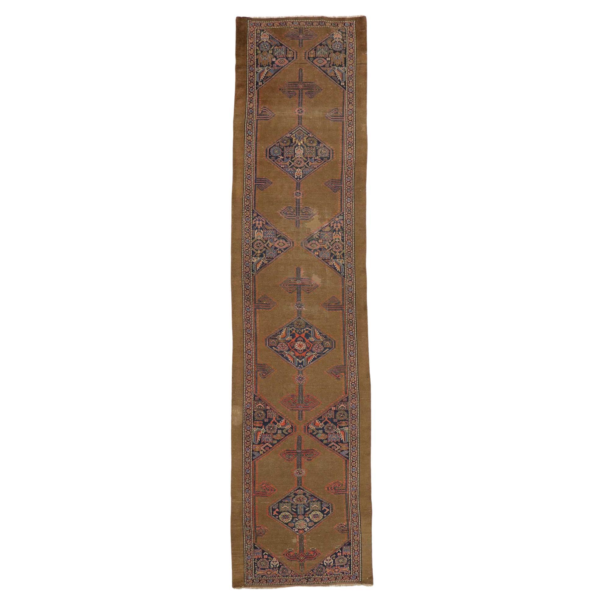 Distressed Antique Persian Malayer Runner For Sale
