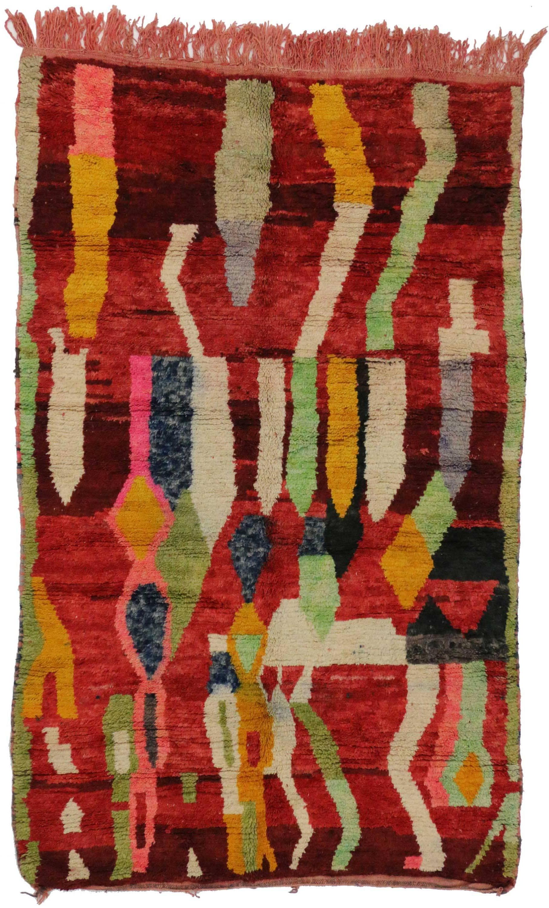 Wool Berber Moroccan Rehamna Rug with Postmodern Bauhaus Style For Sale