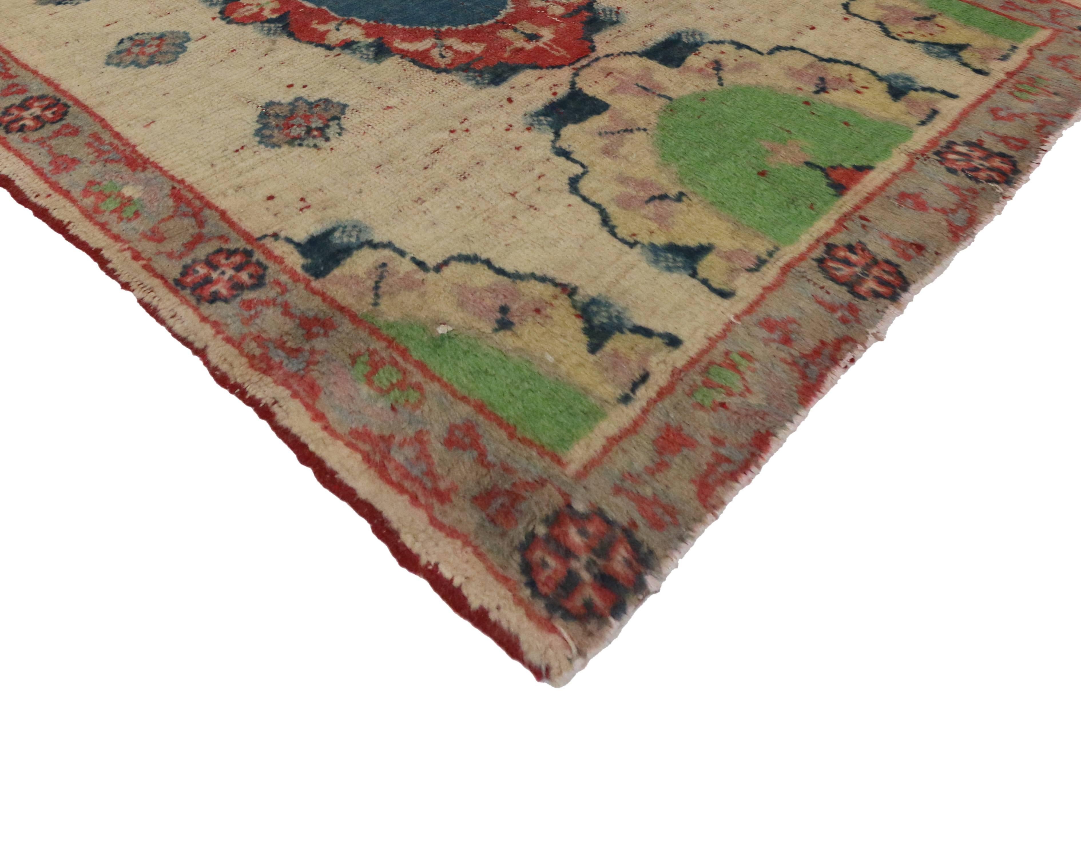 Hand-Knotted Vintage Yastik Turkish Rug with Modern Style