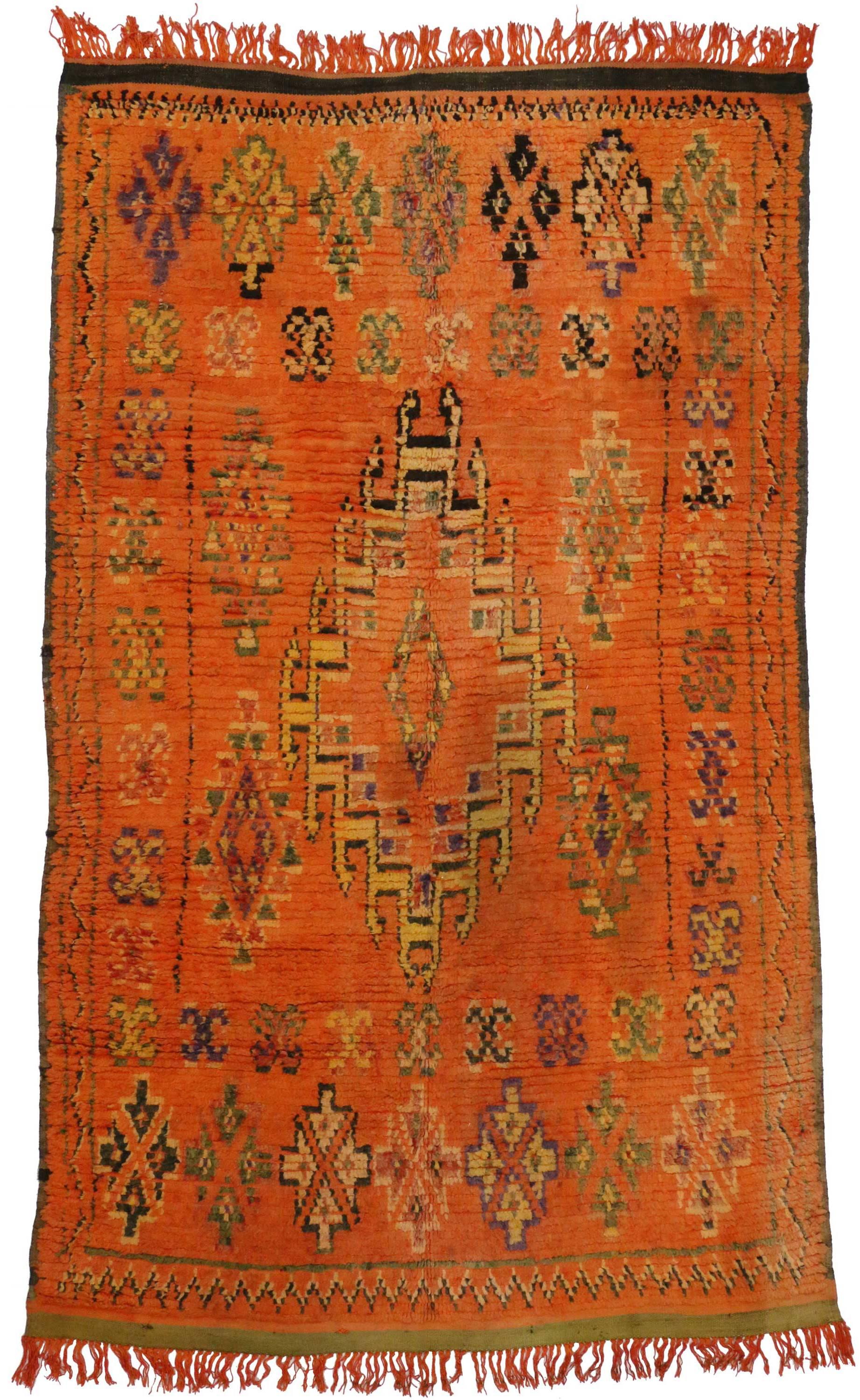 Wool Vintage Berber Moroccan Boujad Rug with Post-Modern Tribal Style