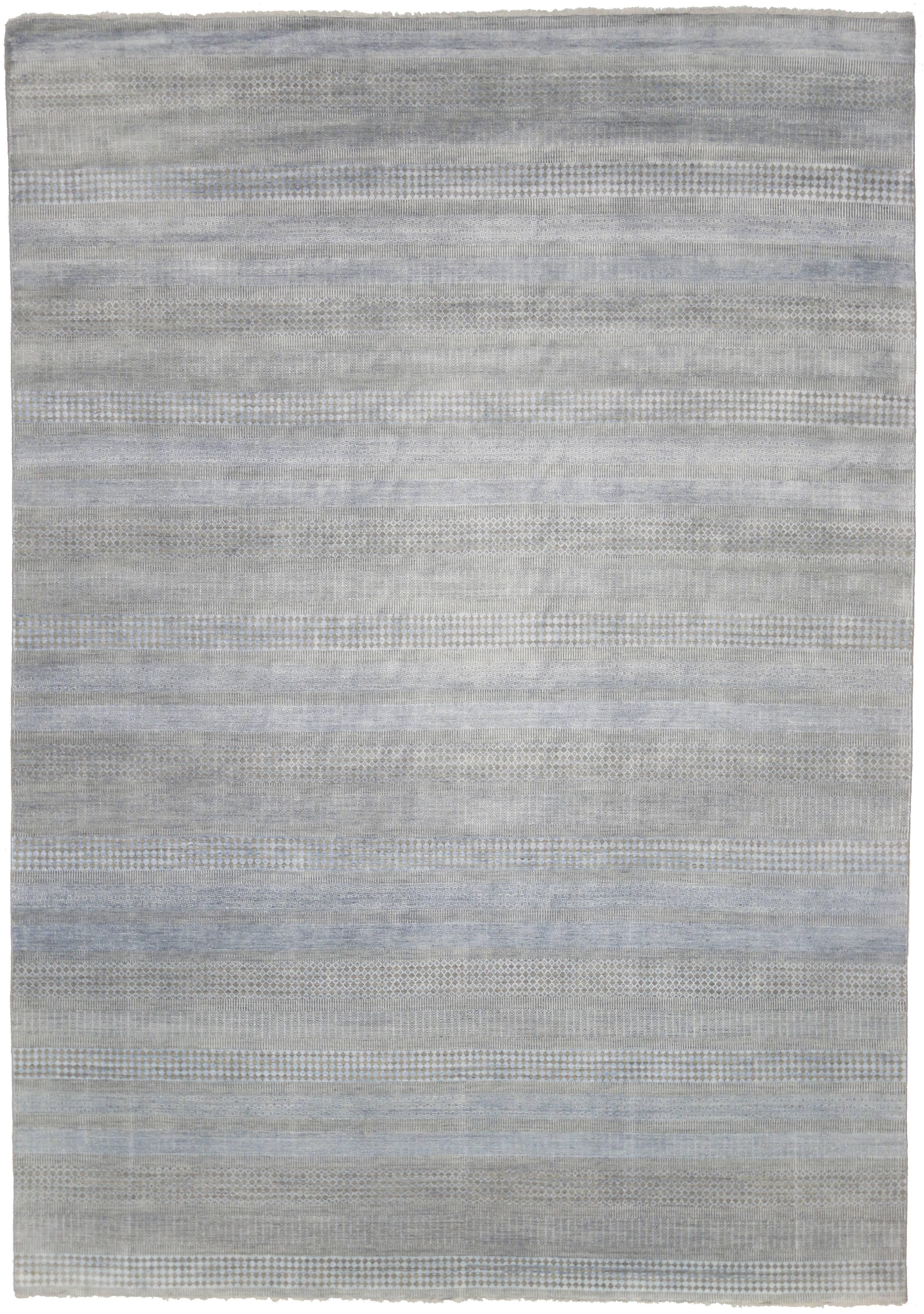 Wool New Modern Transitional Grasscloth Area Rug, Light Gray and Light Blue Area Rug