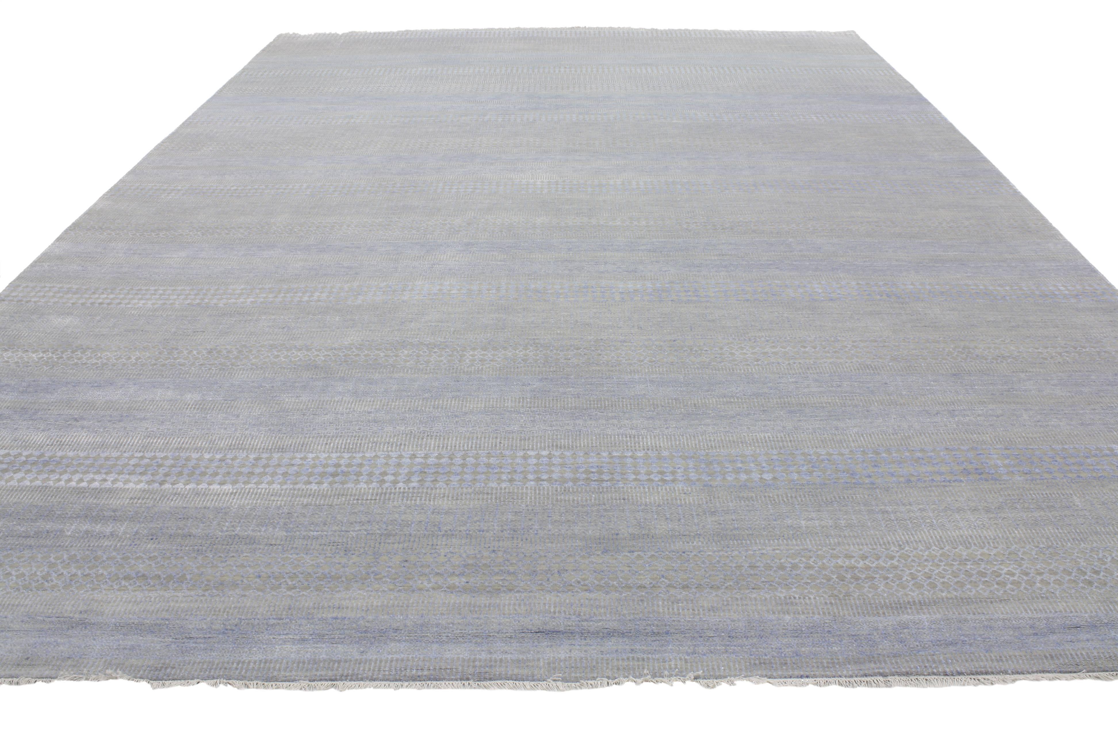 Indian New Modern Transitional Grasscloth Area Rug, Light Gray and Light Blue Area Rug