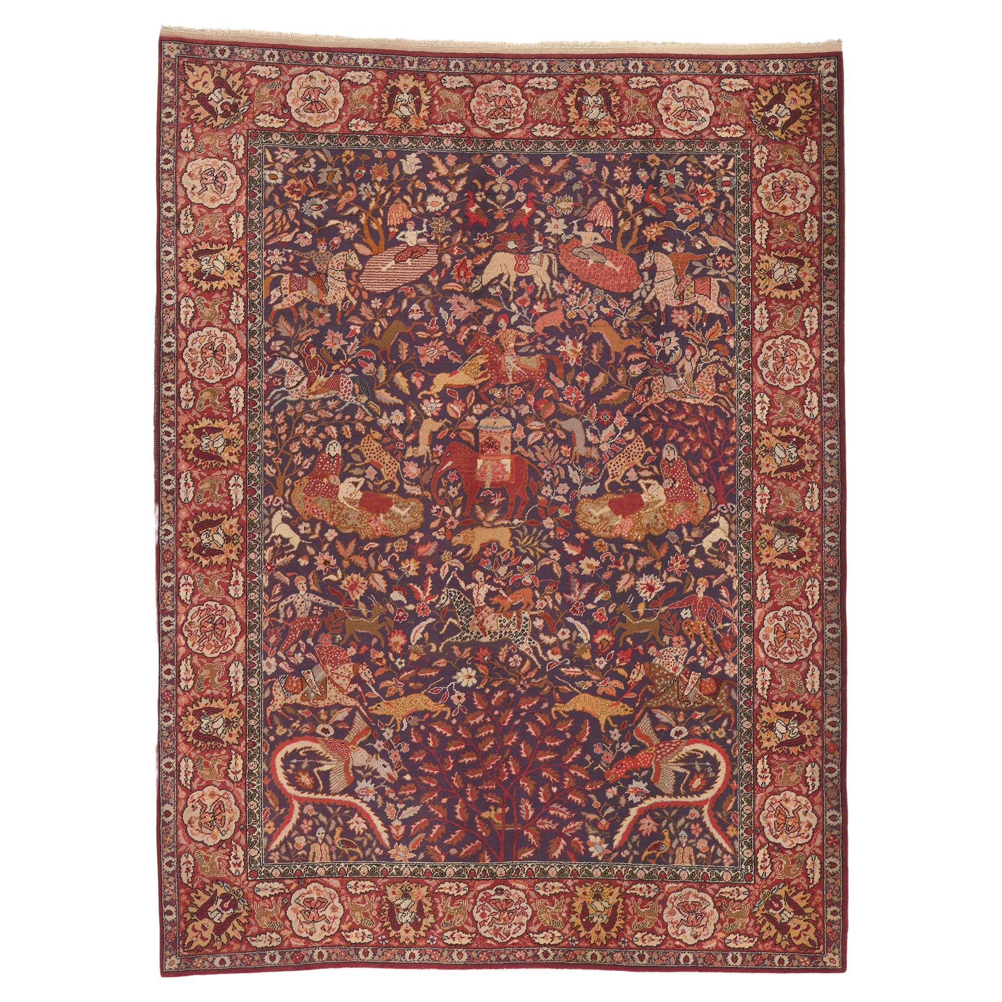 Antiker indischer Teppich mit königlicher Jagdszene aus Agra 