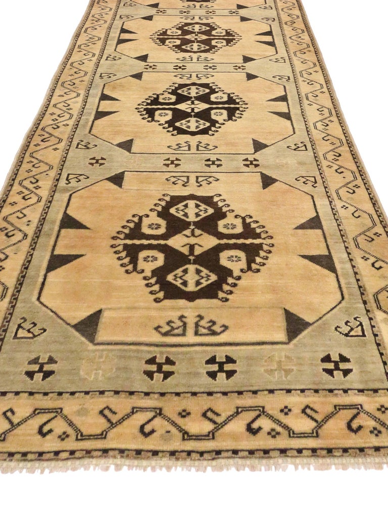 Pair of Vintage Turkish Oushak Carpet Runners with Modern Style and