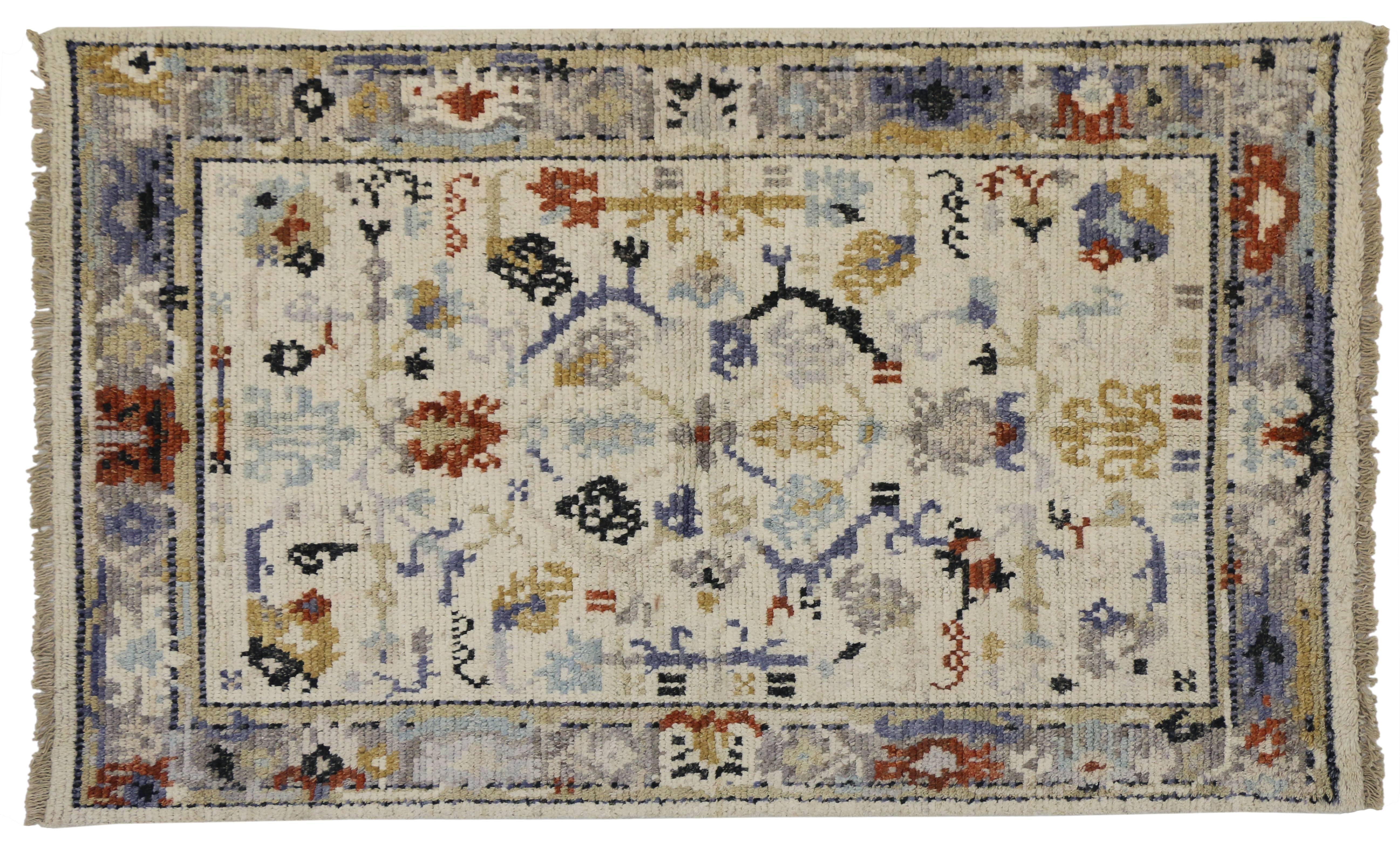 Hand-Knotted New Contemporary Transitional Oushak Accent Rug with Federal Style