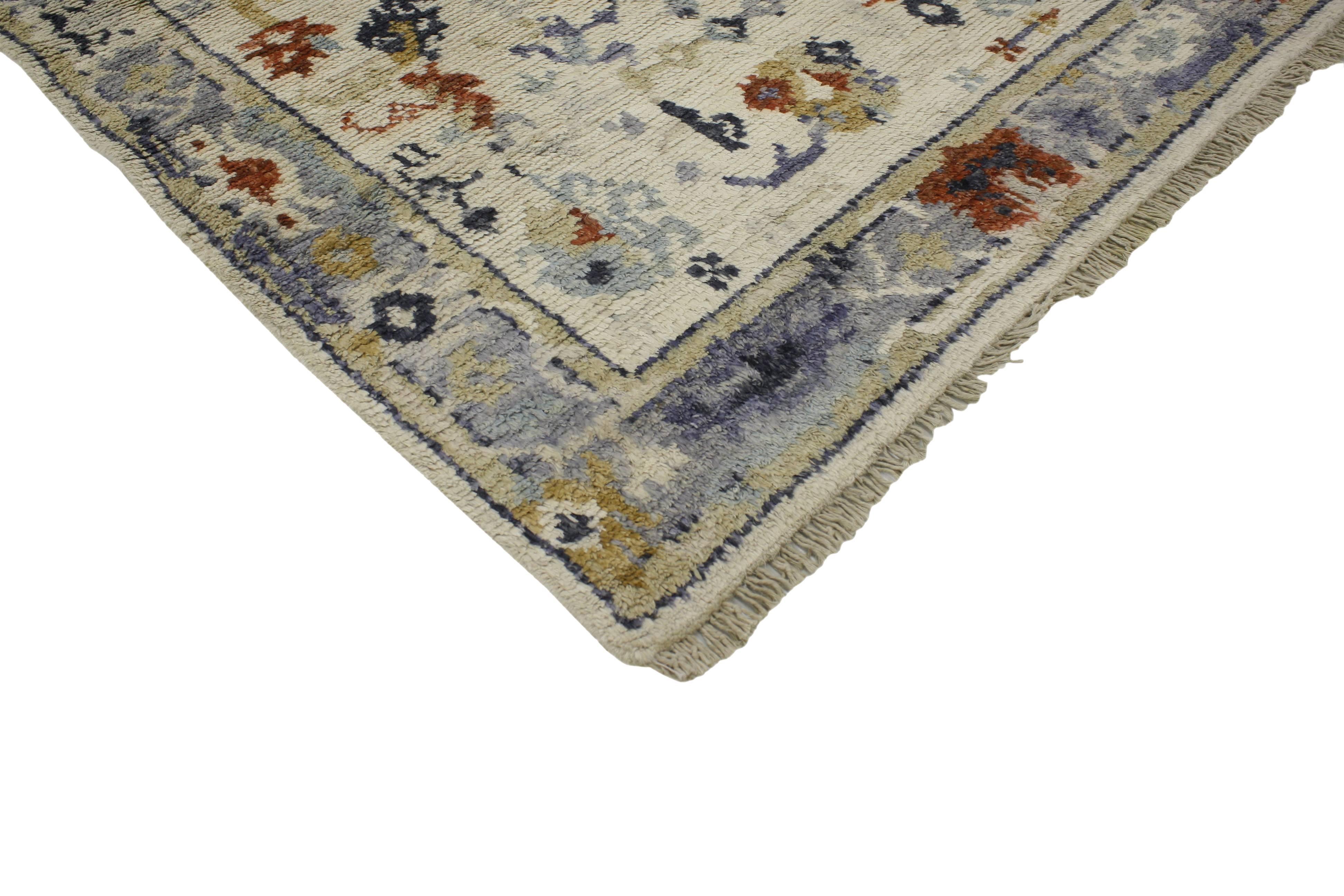 Wool New Contemporary Transitional Oushak Accent Rug with Federal Style For Sale