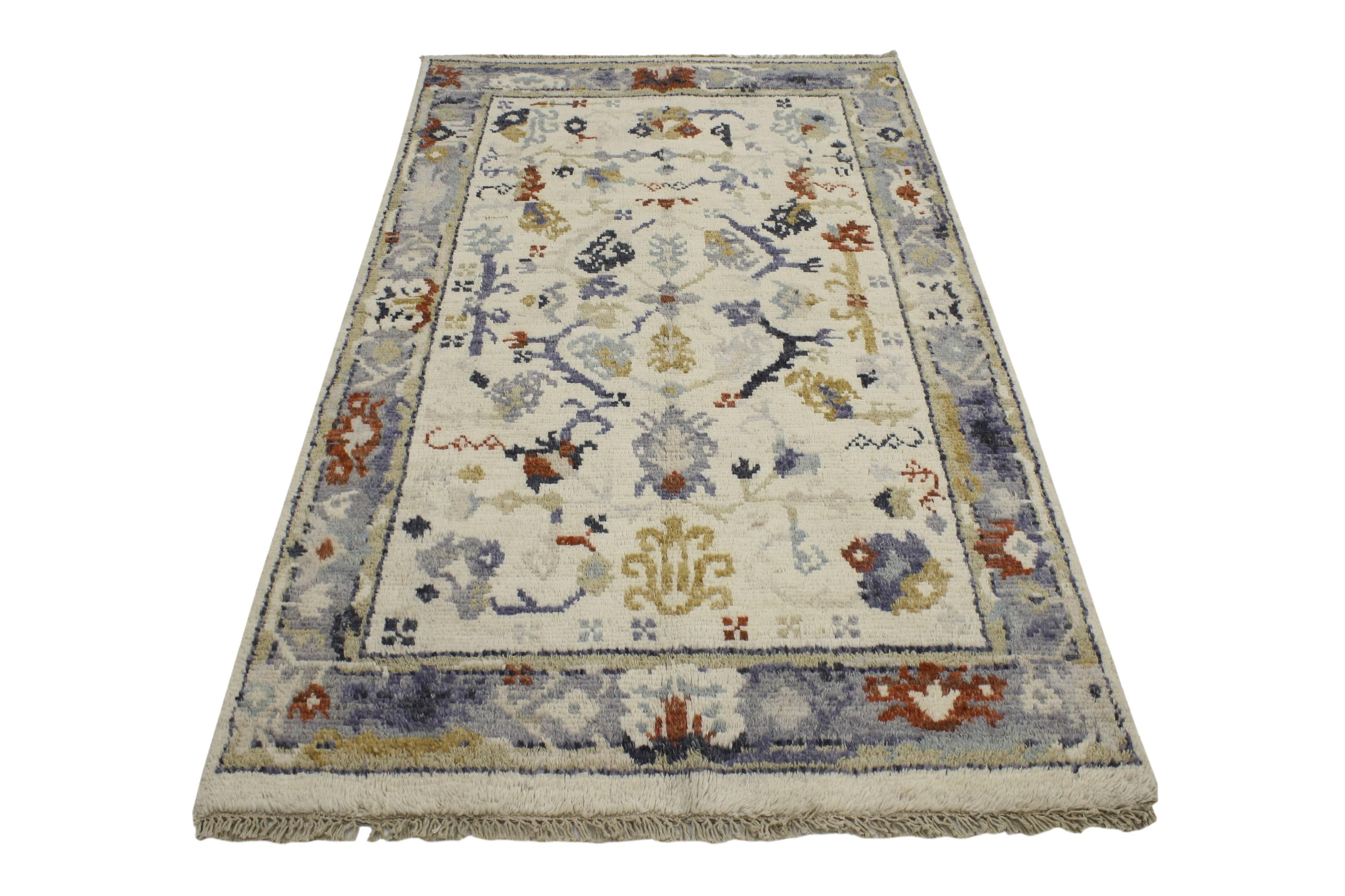 New Contemporary Transitional Oushak Accent Rug with Federal Style For Sale 1