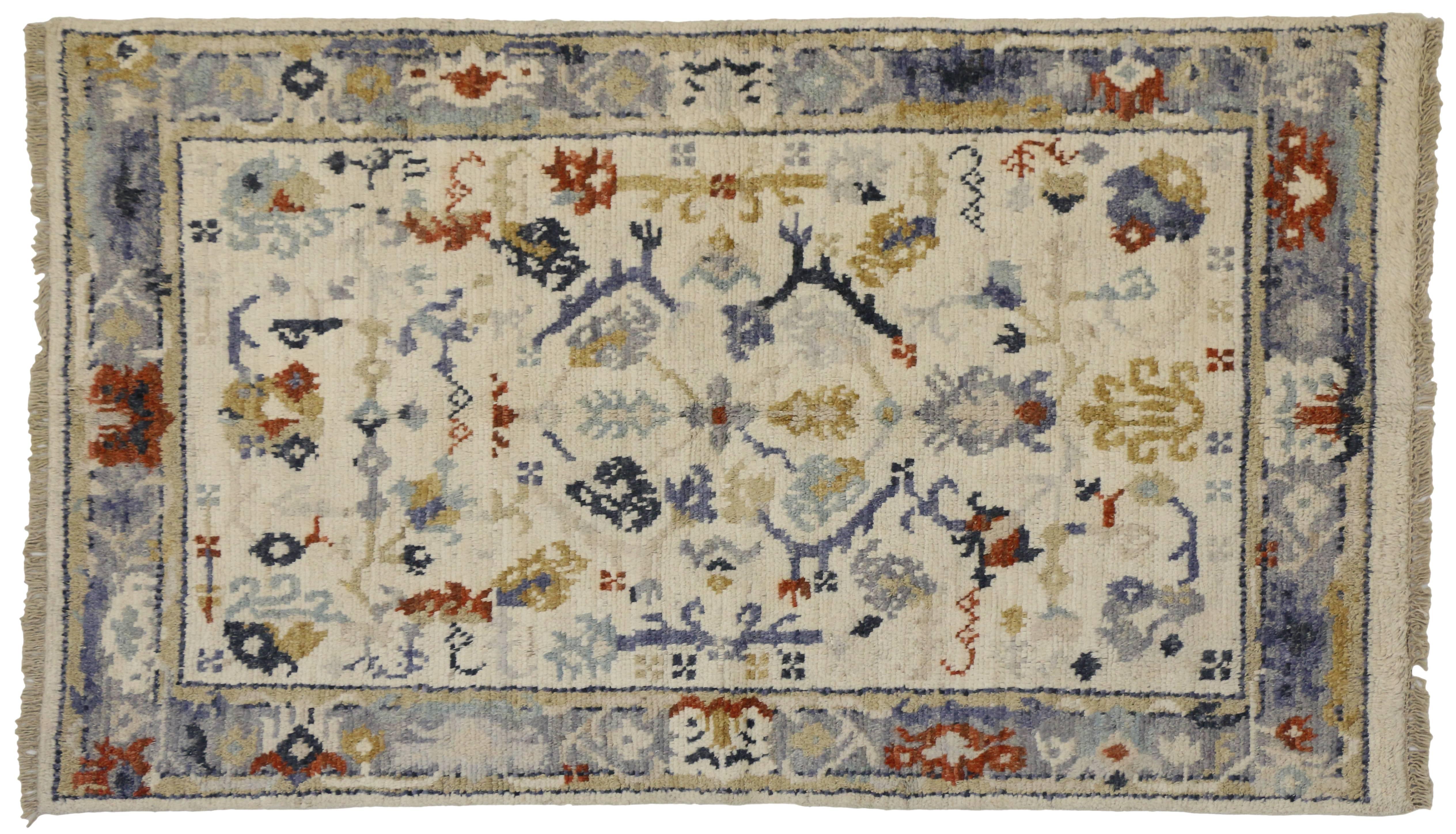 New Contemporary Transitional Oushak Accent Rug with Federal Style For Sale 3