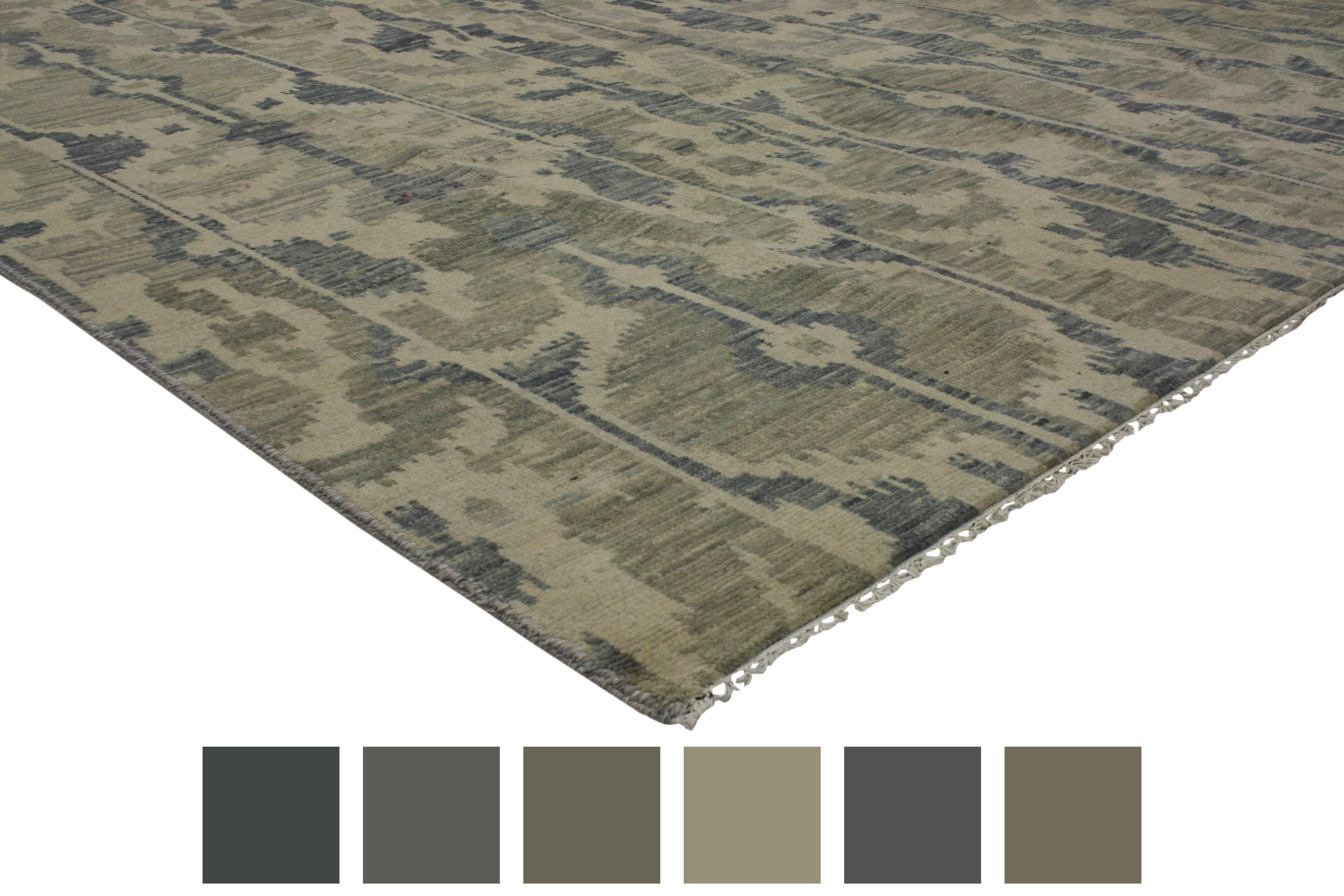 30271 New Transitional Ikat Rug with Modern Style and Warm Earth-Tone Colors 07’10 x 10’00. Balancing a timeless design with warm earth-tone colors, this hand-knotted wool transitional Ikat rug beautifully embodies a modern style with well-balanced