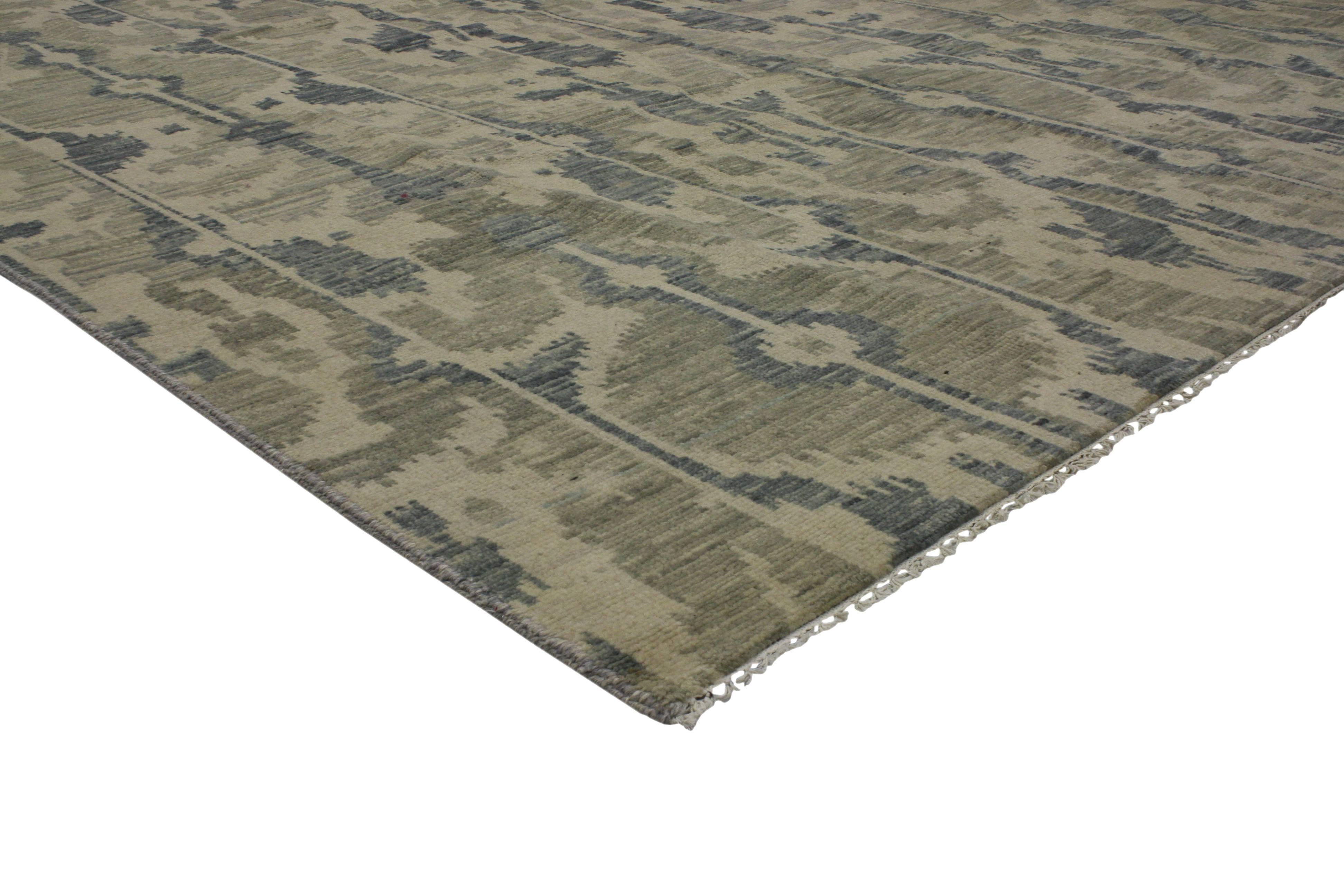 Indian New Transitional Ikat Rug with Modern Style and Warm Earth-Tone Colors