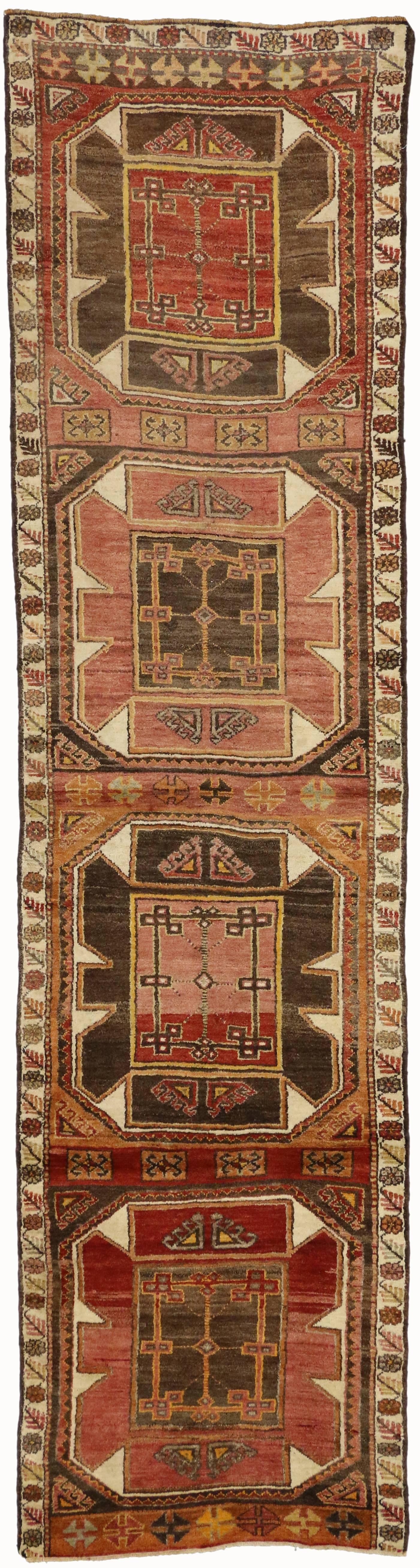 Wool Vintage Turkish Oushak Runner with Modern Style