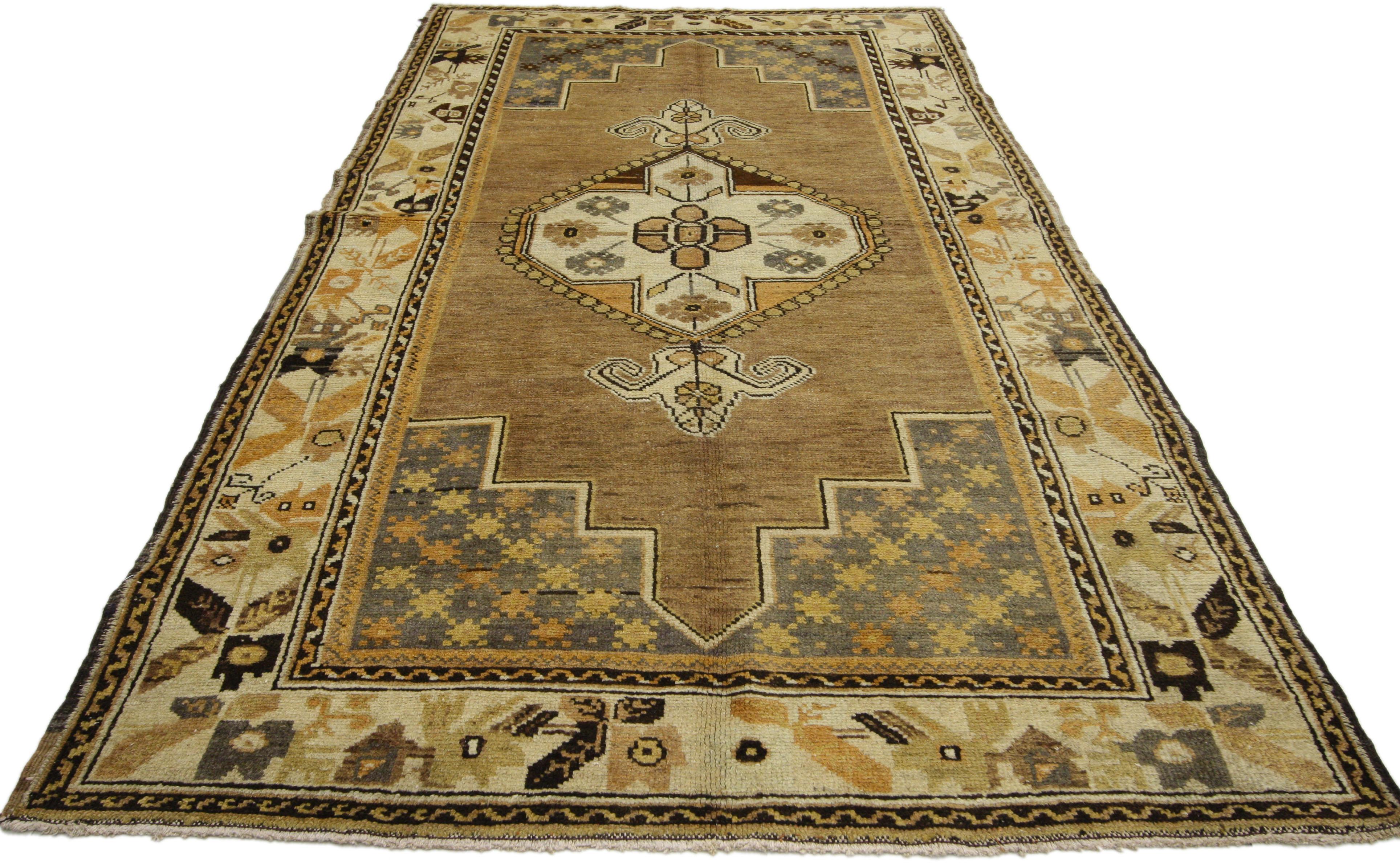 Tappeto turco vintage Oushak con stile modernista puritano e internazionale in vendita 4