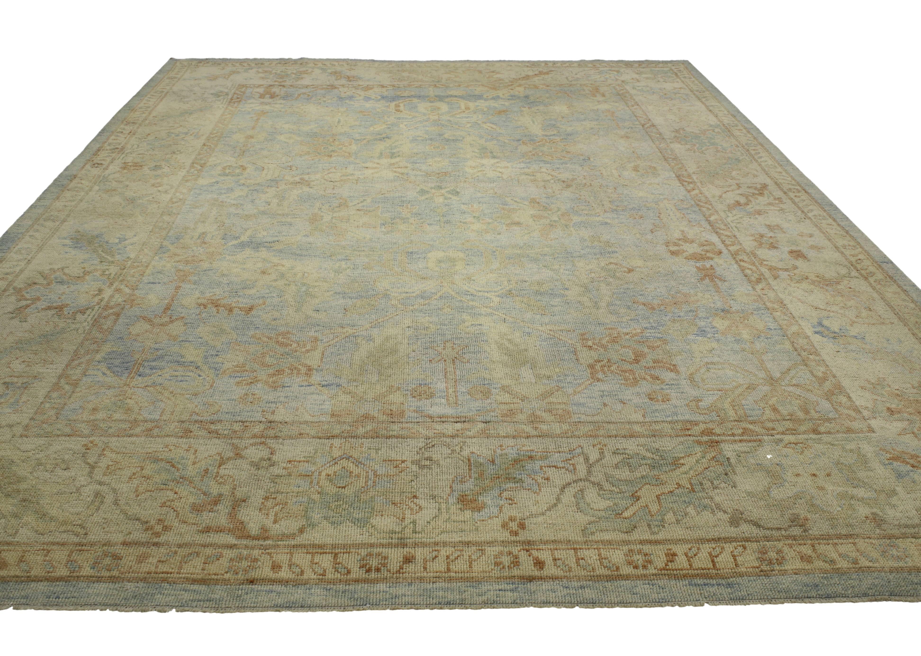 New Contemporary Turkish Oushak Rug with Coastal Cottage Style, Hampton's Chic For Sale 5
